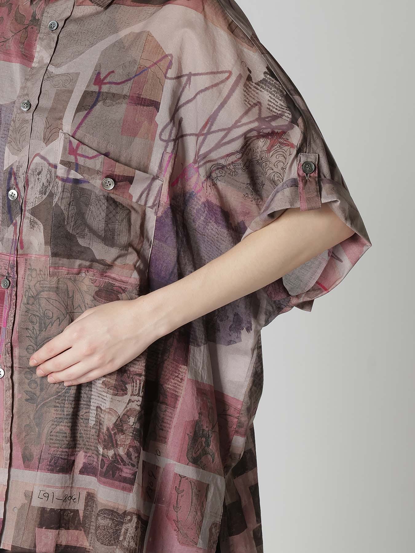 COTTON LAWN VASE COLLAGE PRINT DOLMAN SLEEVE SHIRT