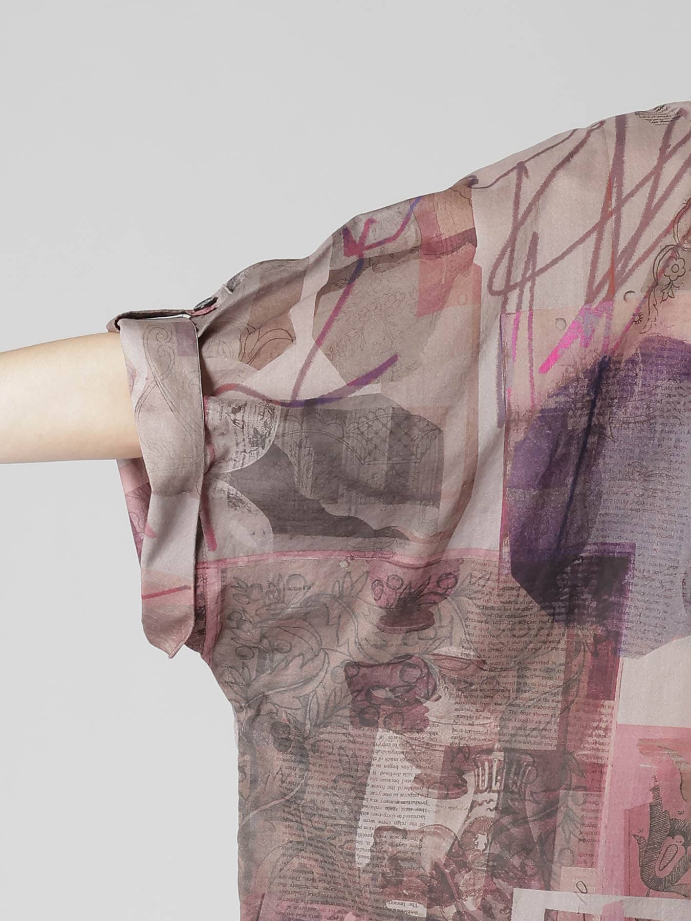 COTTON LAWN VASE COLLAGE PRINT DOLMAN SLEEVE SHIRT