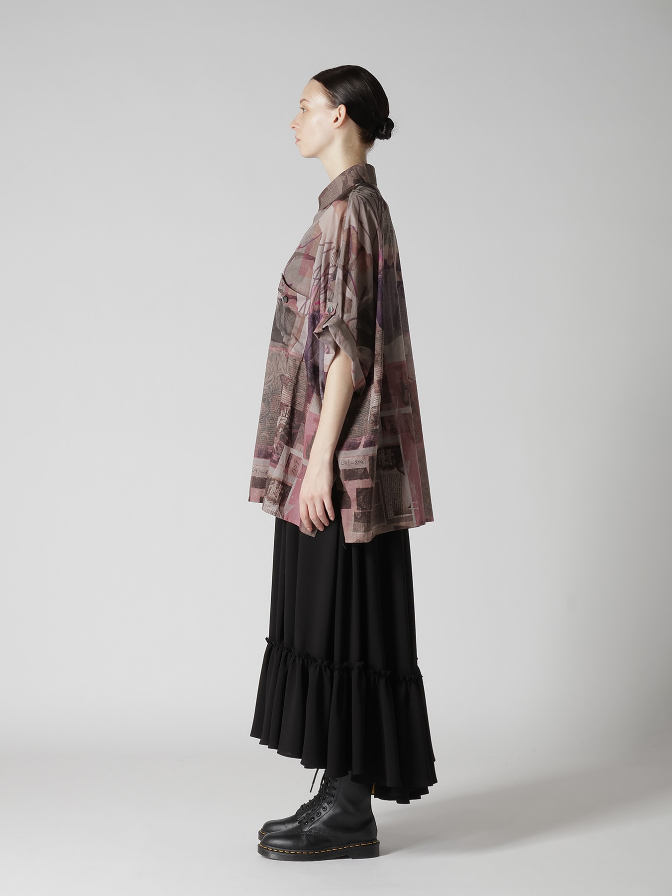 COTTON LAWN VASE COLLAGE PRINT DOLMAN SLEEVE SHIRT