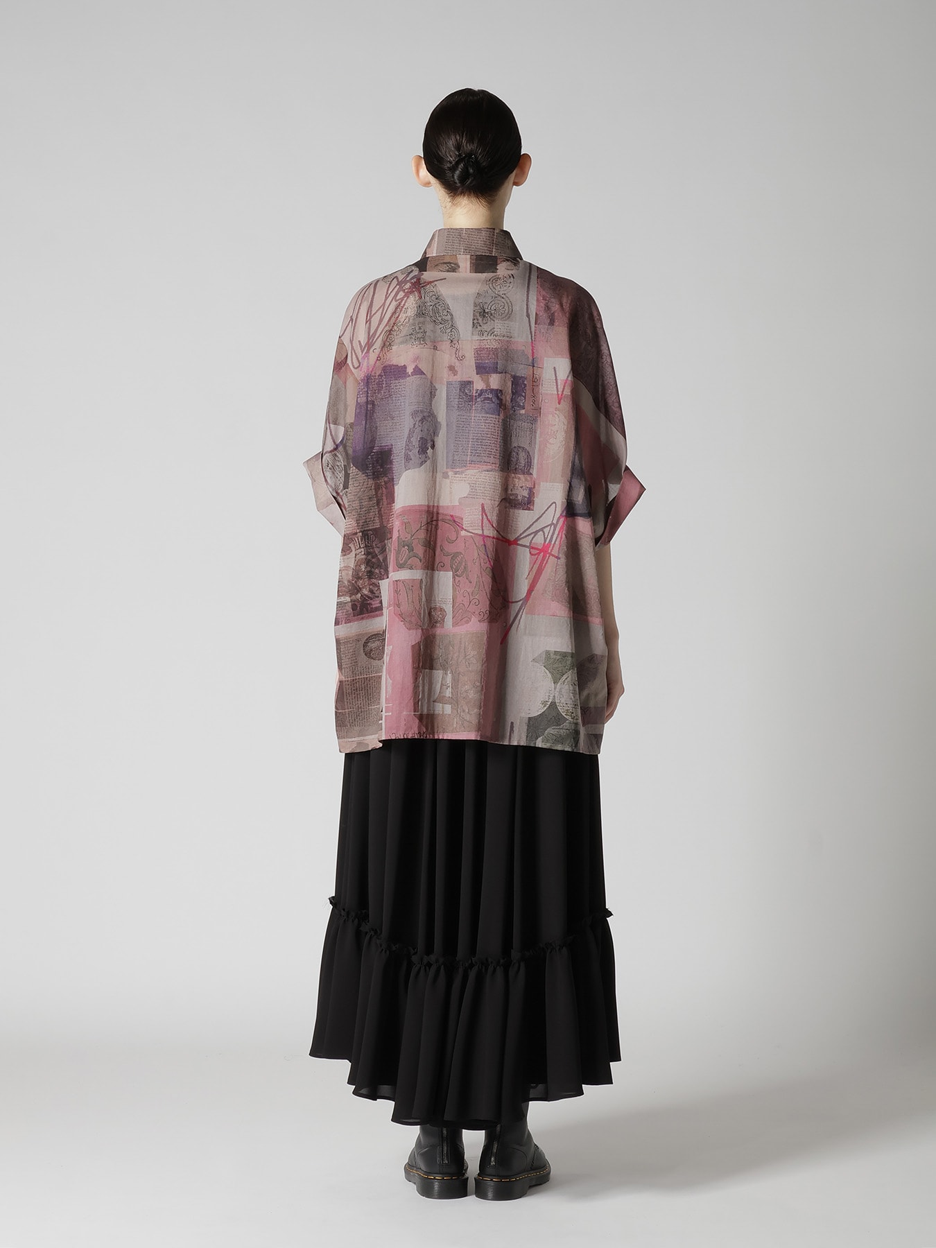 COTTON LAWN VASE COLLAGE PRINT DOLMAN SLEEVE SHIRT