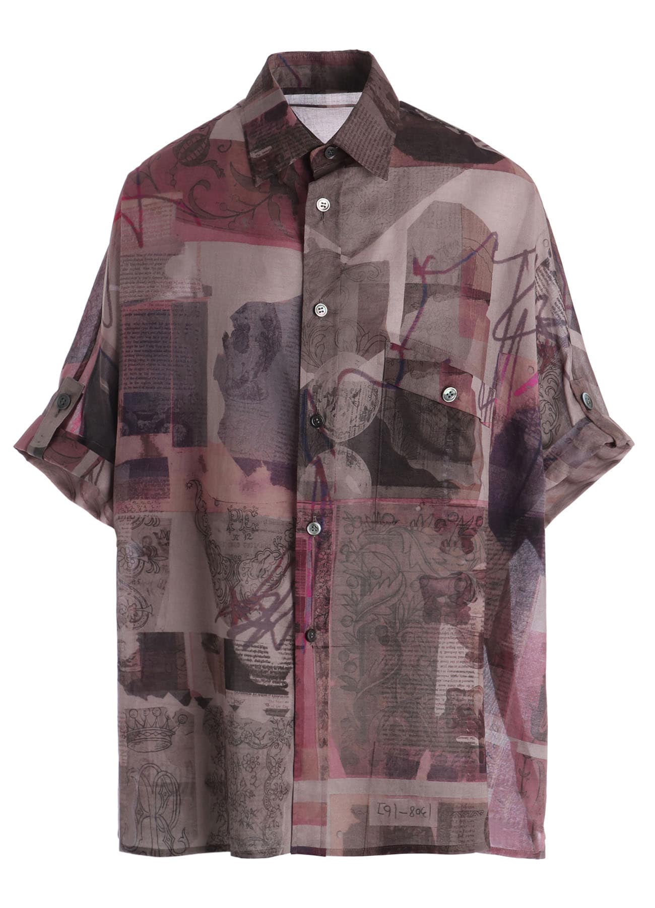 COTTON LAWN VASE COLLAGE PRINT DOLMAN SLEEVE SHIRT