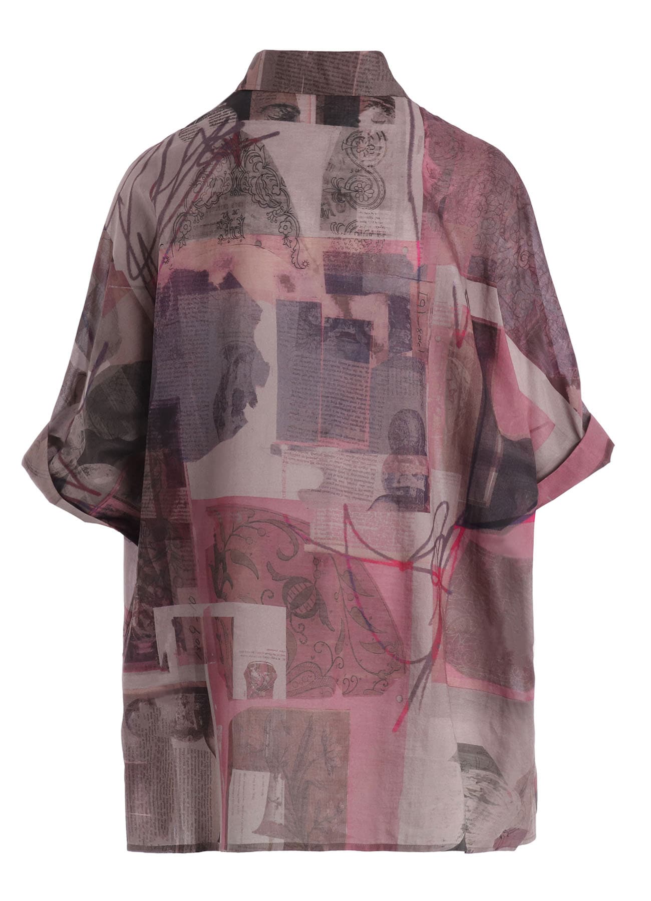 COTTON LAWN VASE COLLAGE PRINT DOLMAN SLEEVE SHIRT