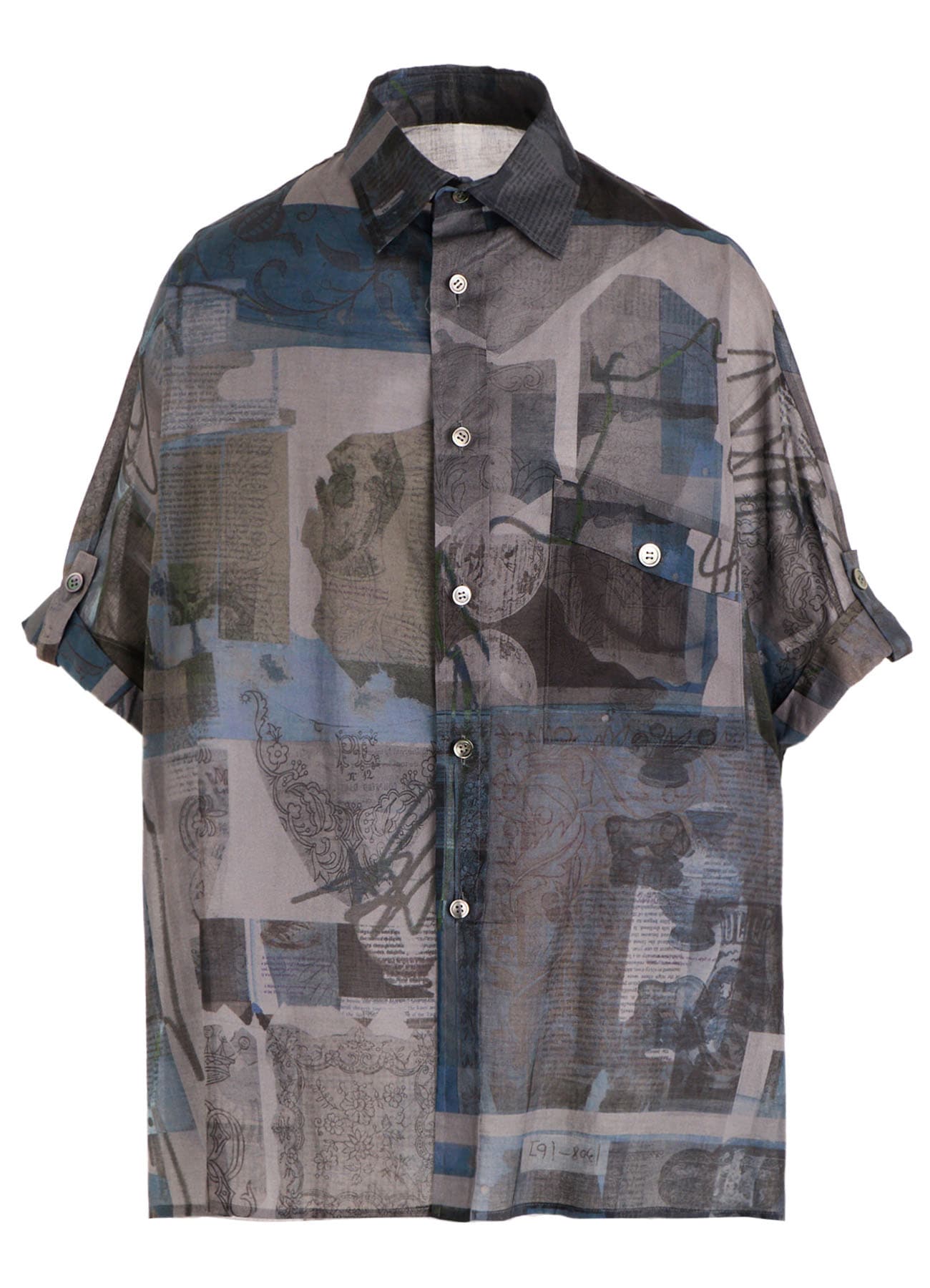 COTTON LAWN VASE COLLAGE PRINT DOLMAN SLEEVE SHIRT