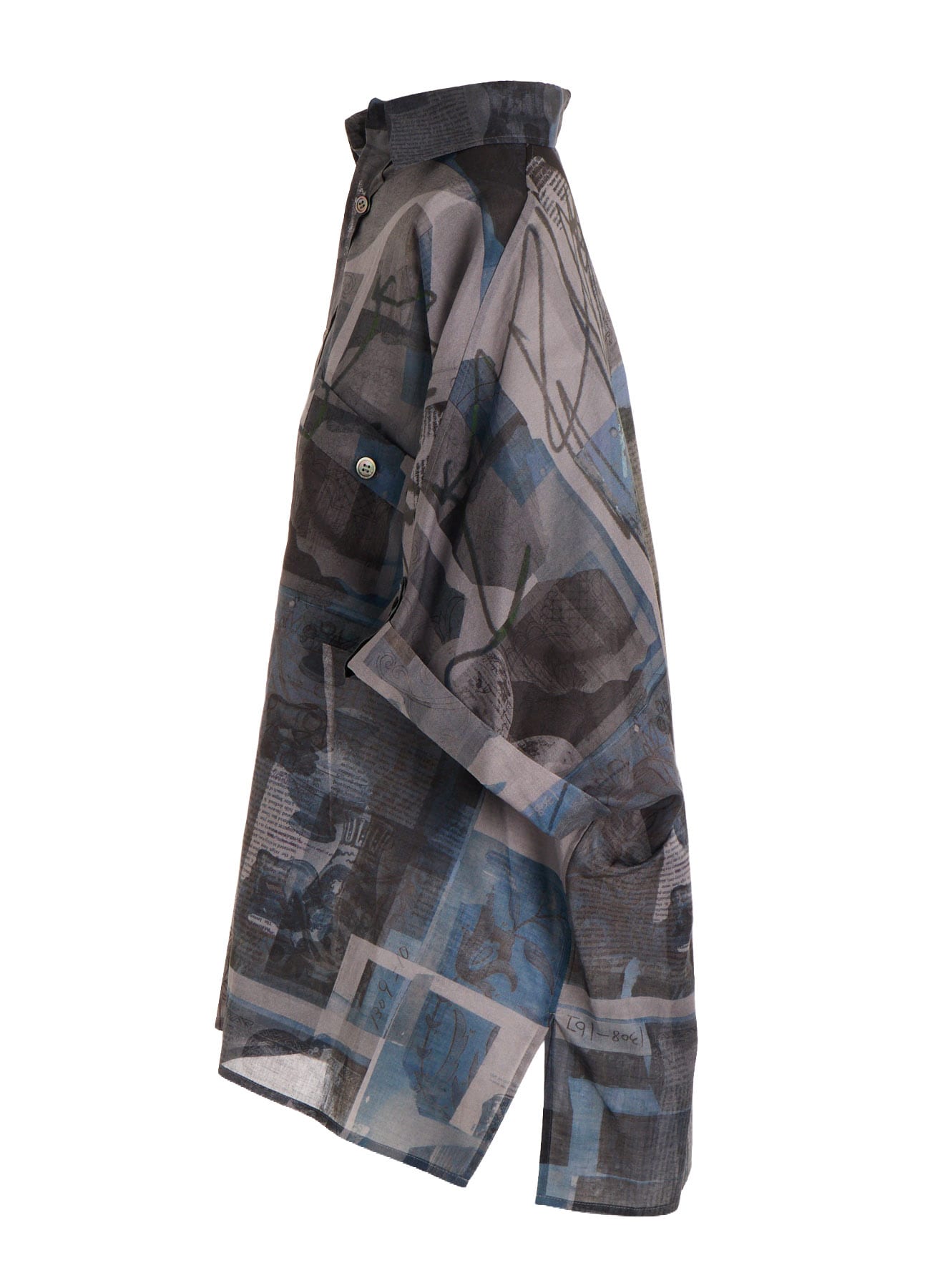 COTTON LAWN VASE COLLAGE PRINT DOLMAN SLEEVE SHIRT