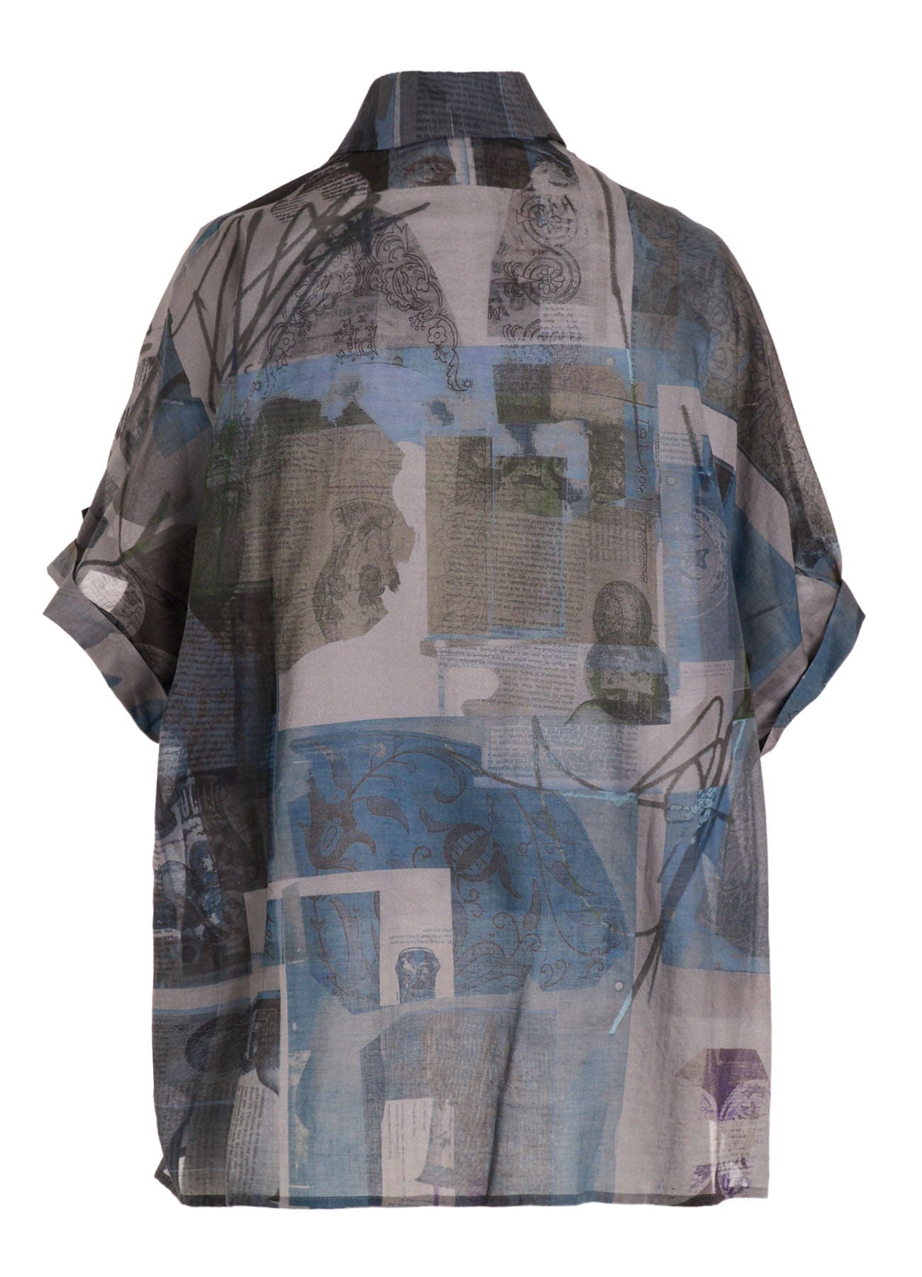 COTTON LAWN VASE COLLAGE PRINT DOLMAN SLEEVE SHIRT