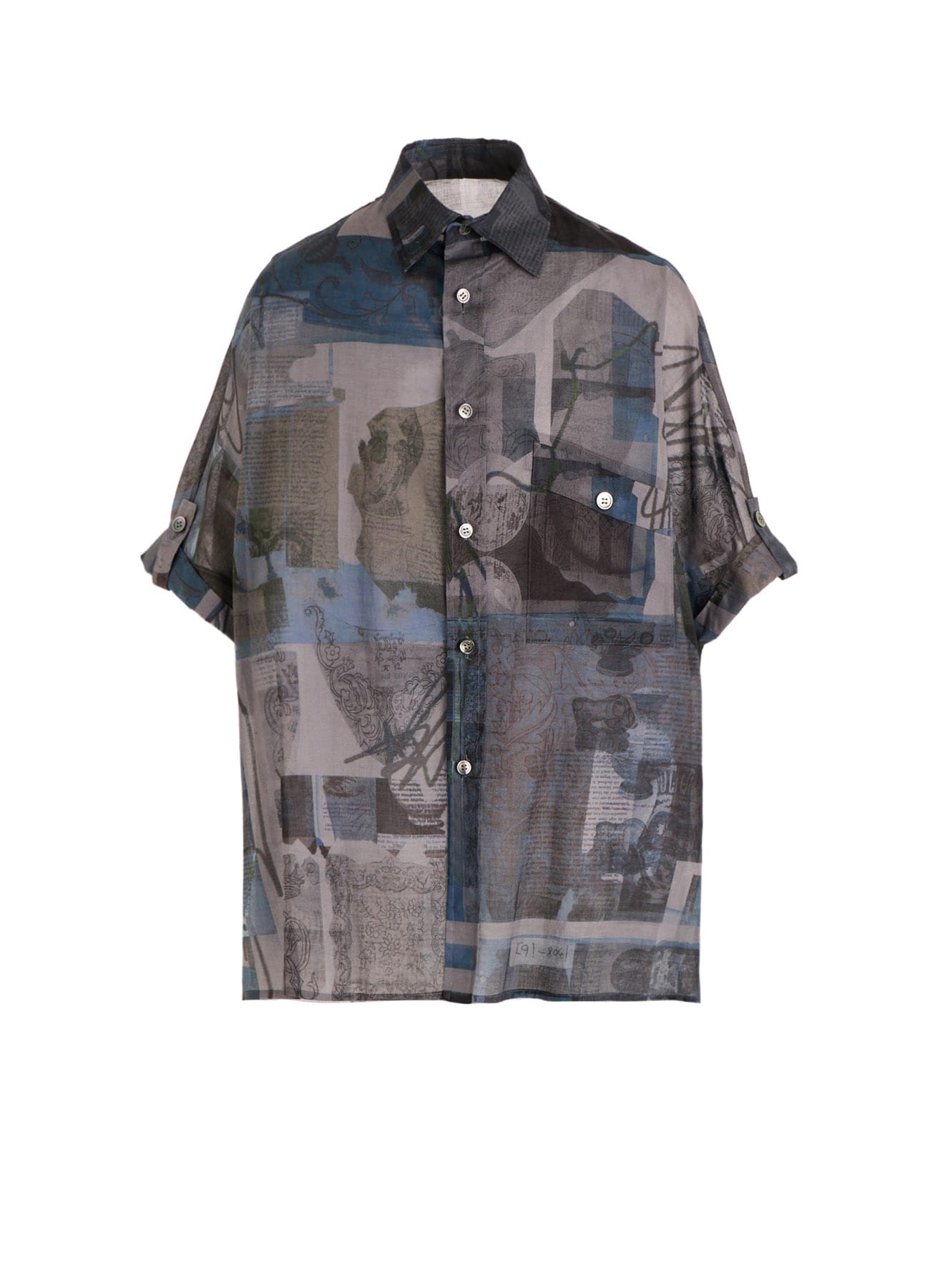 COTTON LAWN VASE COLLAGE PRINT DOLMAN SLEEVE SHIRT