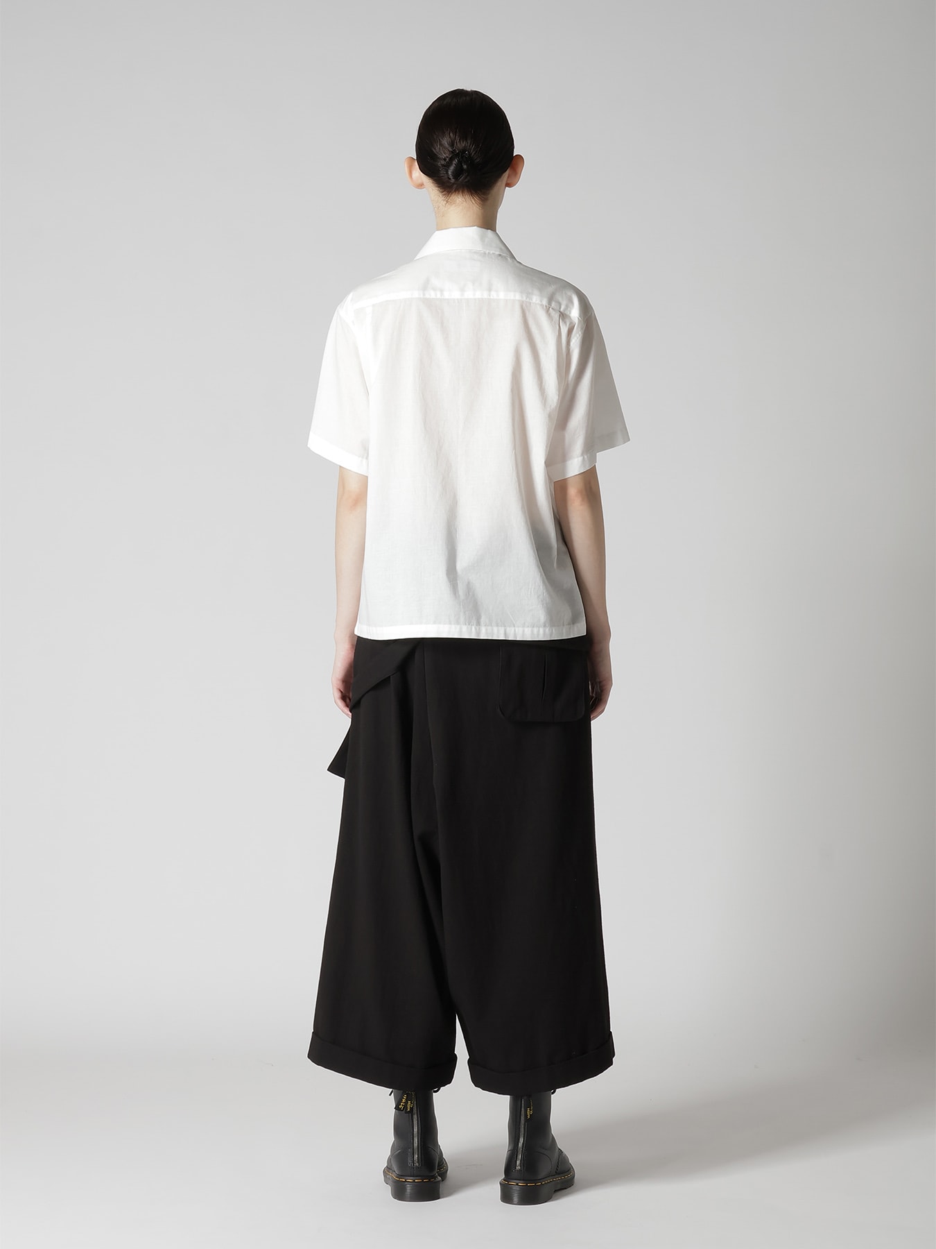 COTTON LAWN OPEN COLLAR SHORT SLEEVE BLOUSE