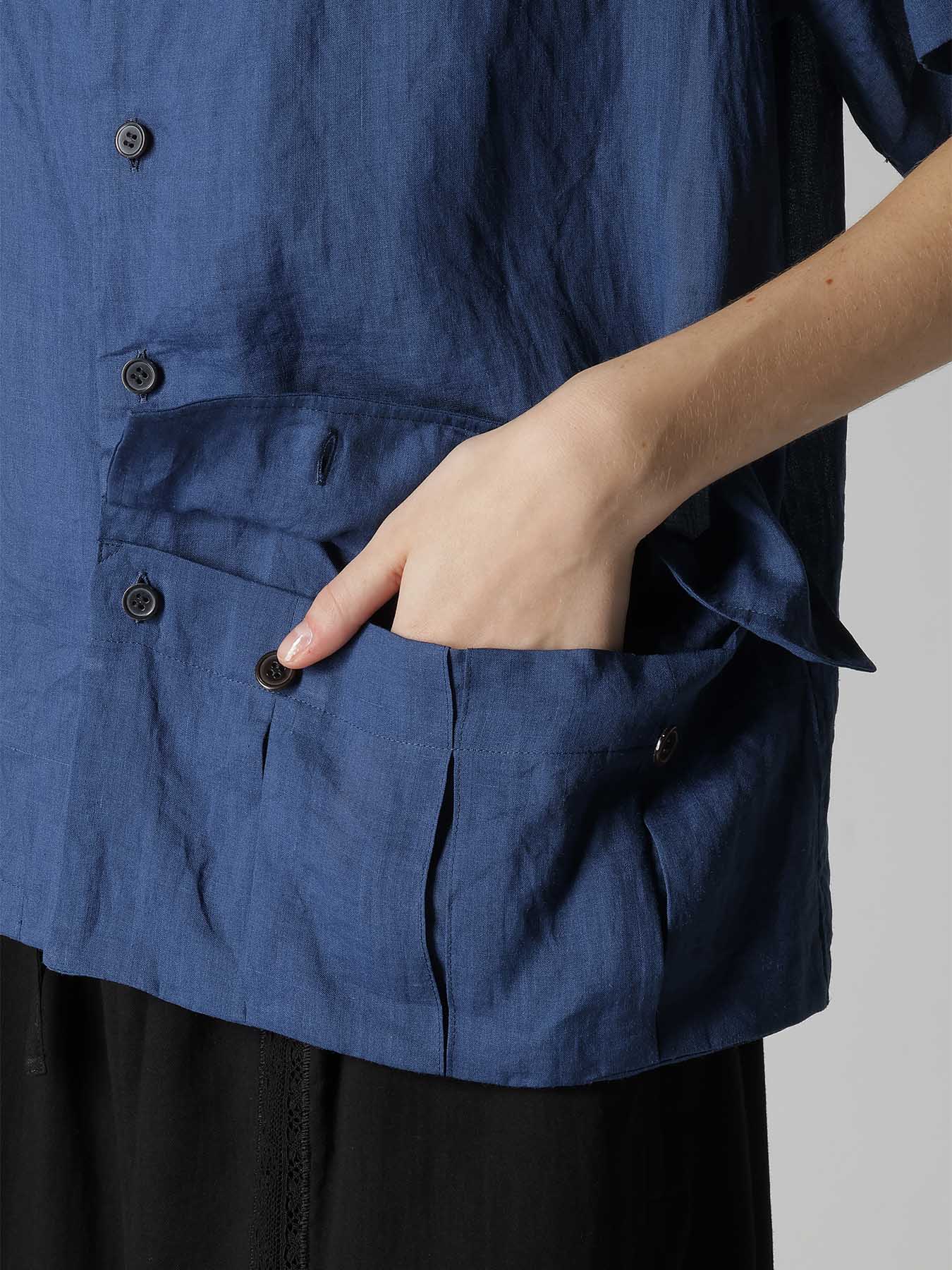 RAMIE OPEN COLLAR SHORT SLEEVE BLOUSE