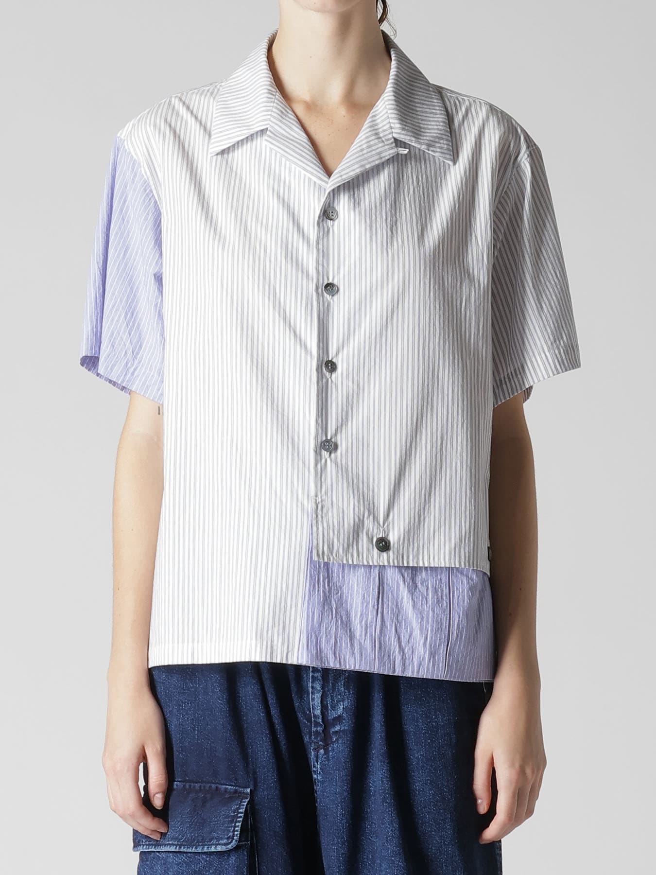 OPEN COLLAR SHORT SLEEVE BLOUSE