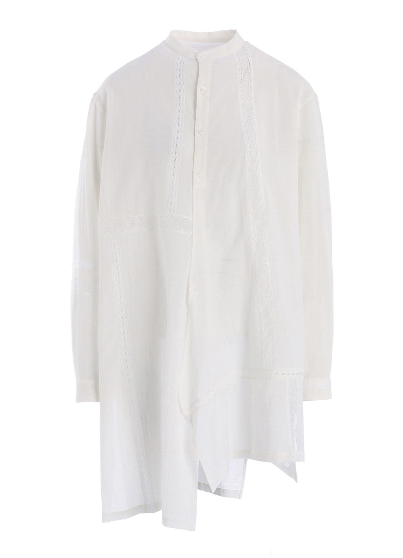 COTTON LACE PATCHWORK STAND COLLAR BLOUSE