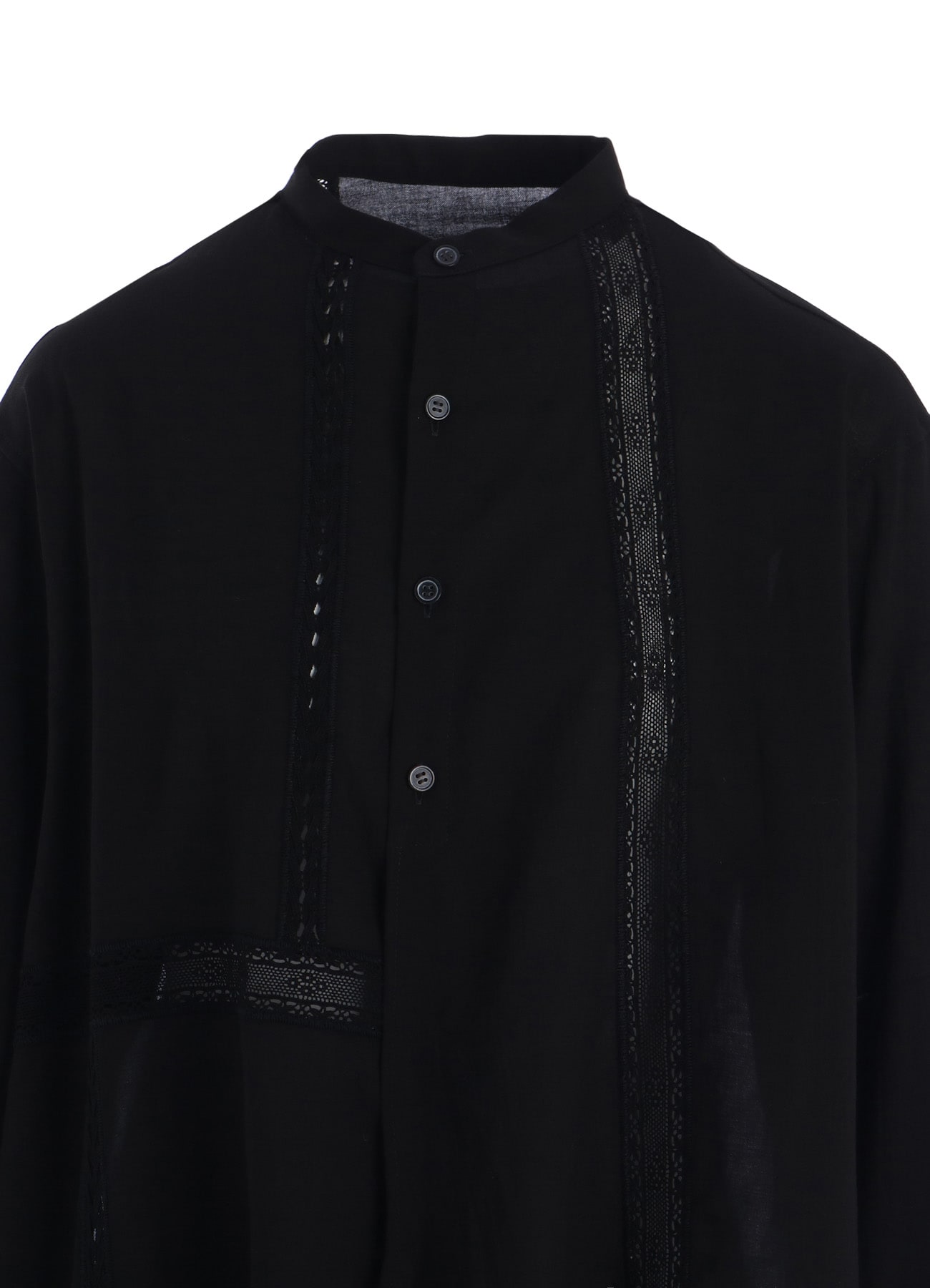 COTTON LACE PATCHWORK STAND COLLAR BLOUSE