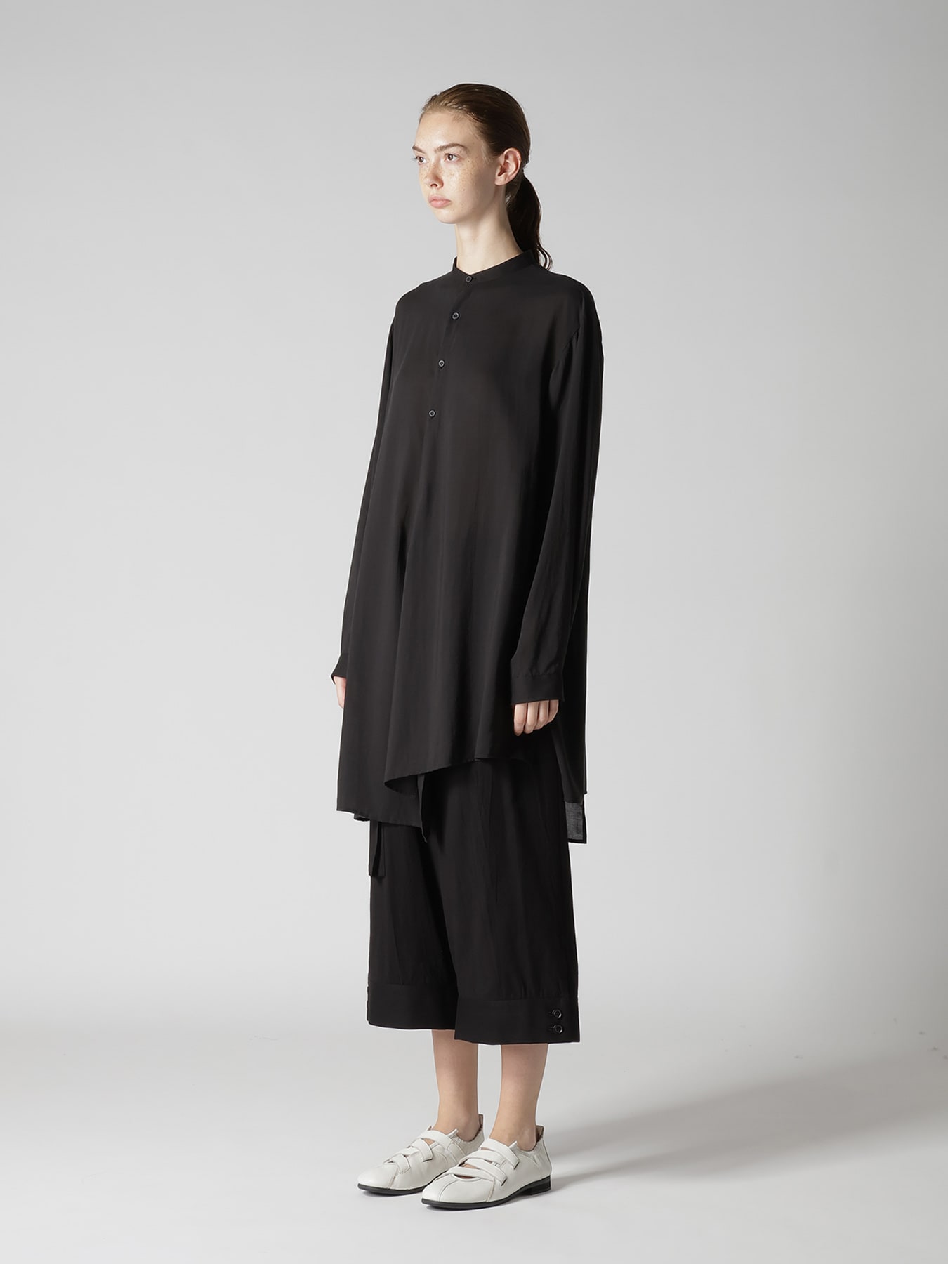 CELLULOSE LAWN STAND COLLAR BLOUSE