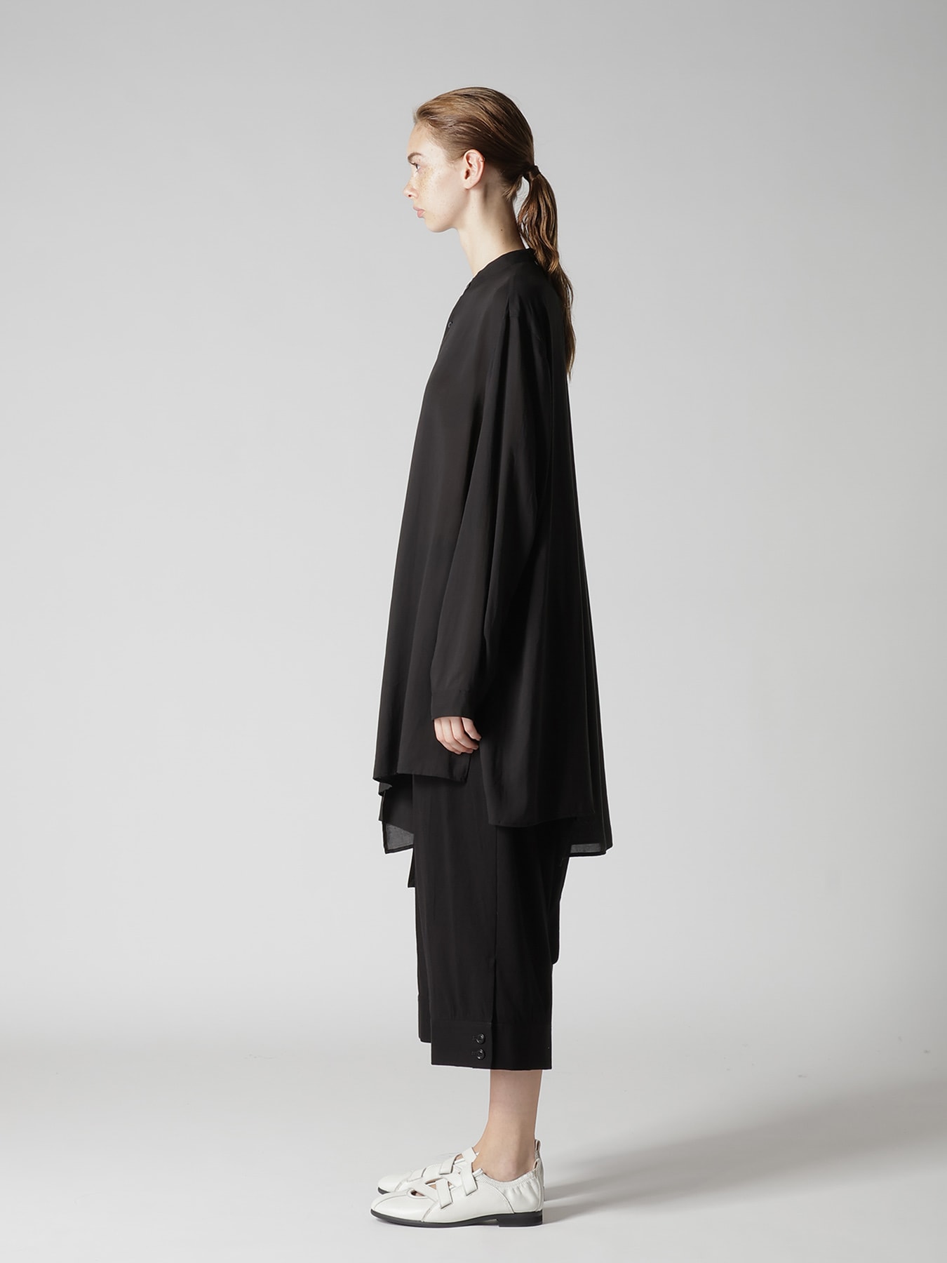 CELLULOSE LAWN STAND COLLAR BLOUSE