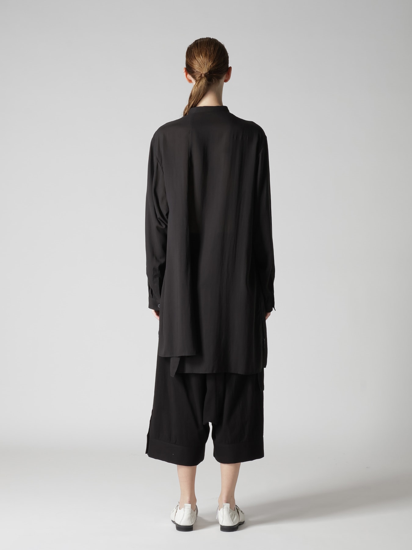 CELLULOSE LAWN STAND COLLAR BLOUSE