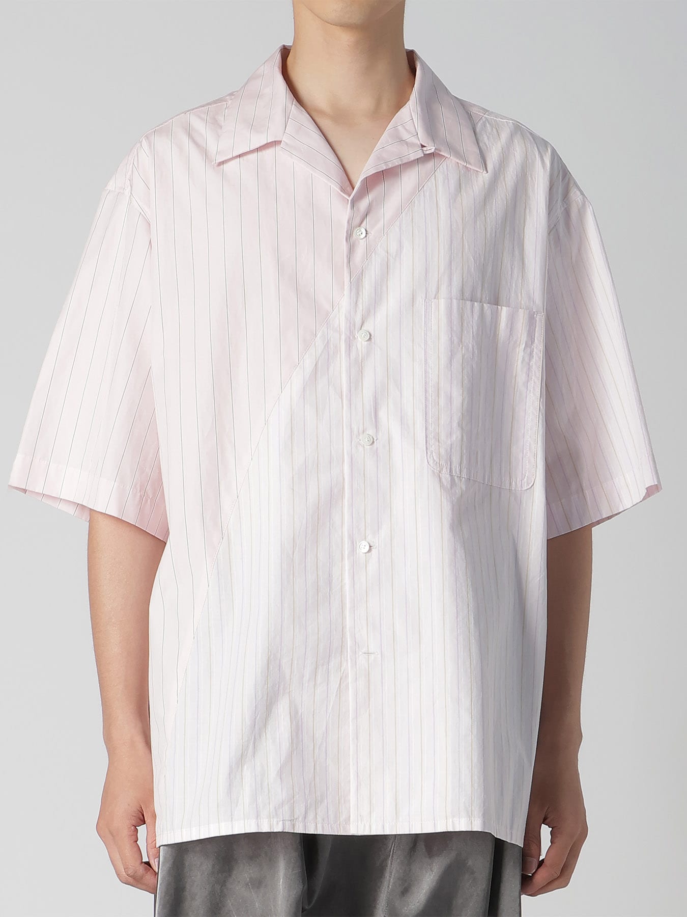 COTTON STRIPE OPEN COLLAR SHIRT