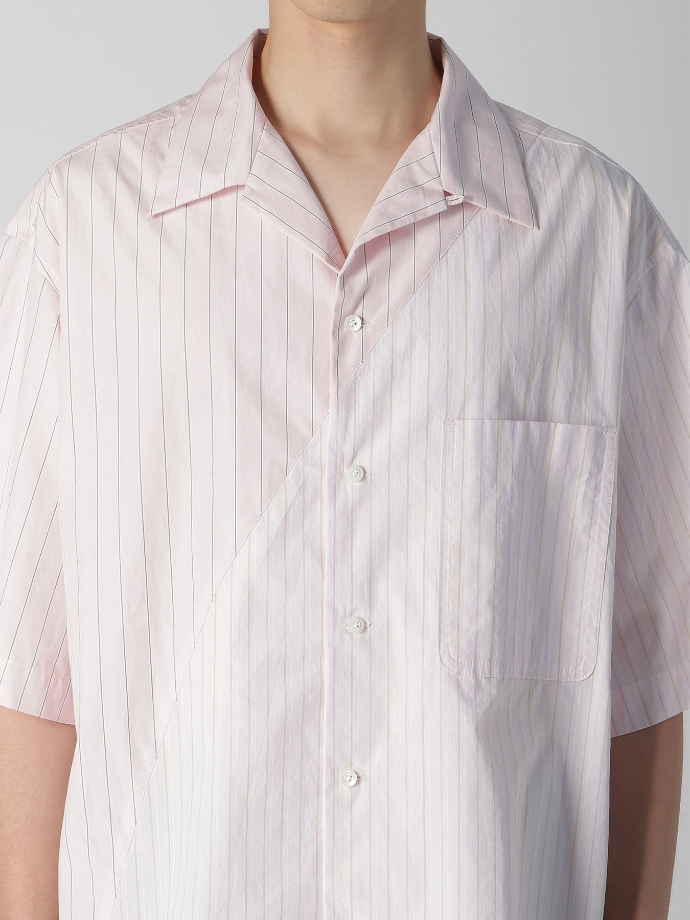 COTTON STRIPE OPEN COLLAR SHIRT