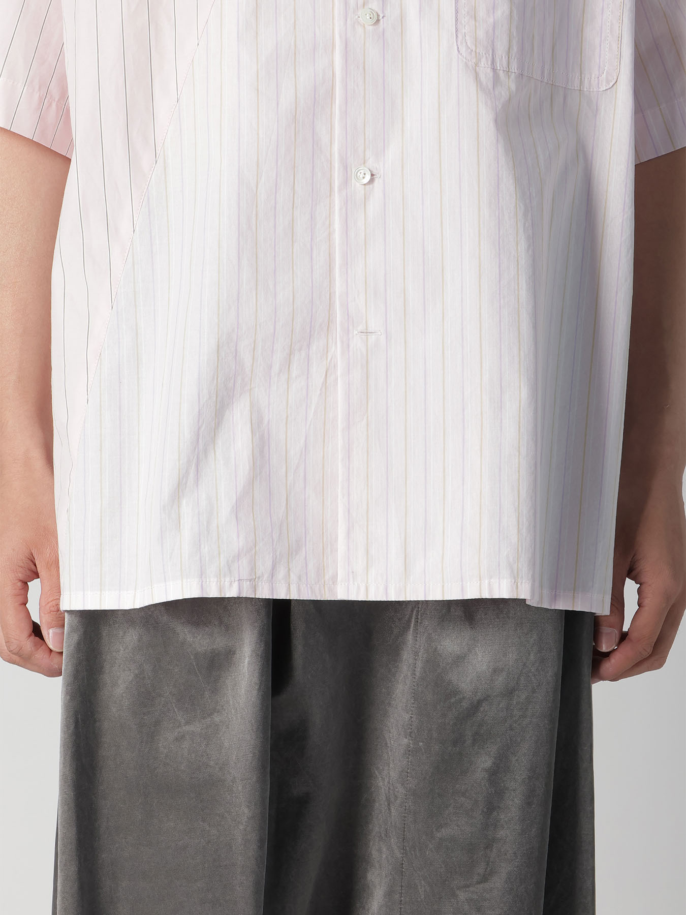 COTTON STRIPE OPEN COLLAR SHIRT