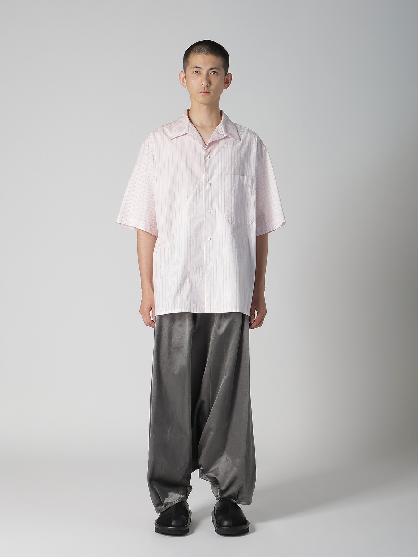 COTTON STRIPE OPEN COLLAR SHIRT