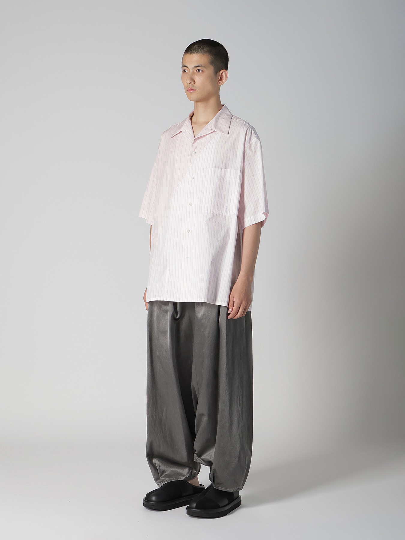 COTTON STRIPE OPEN COLLAR SHIRT