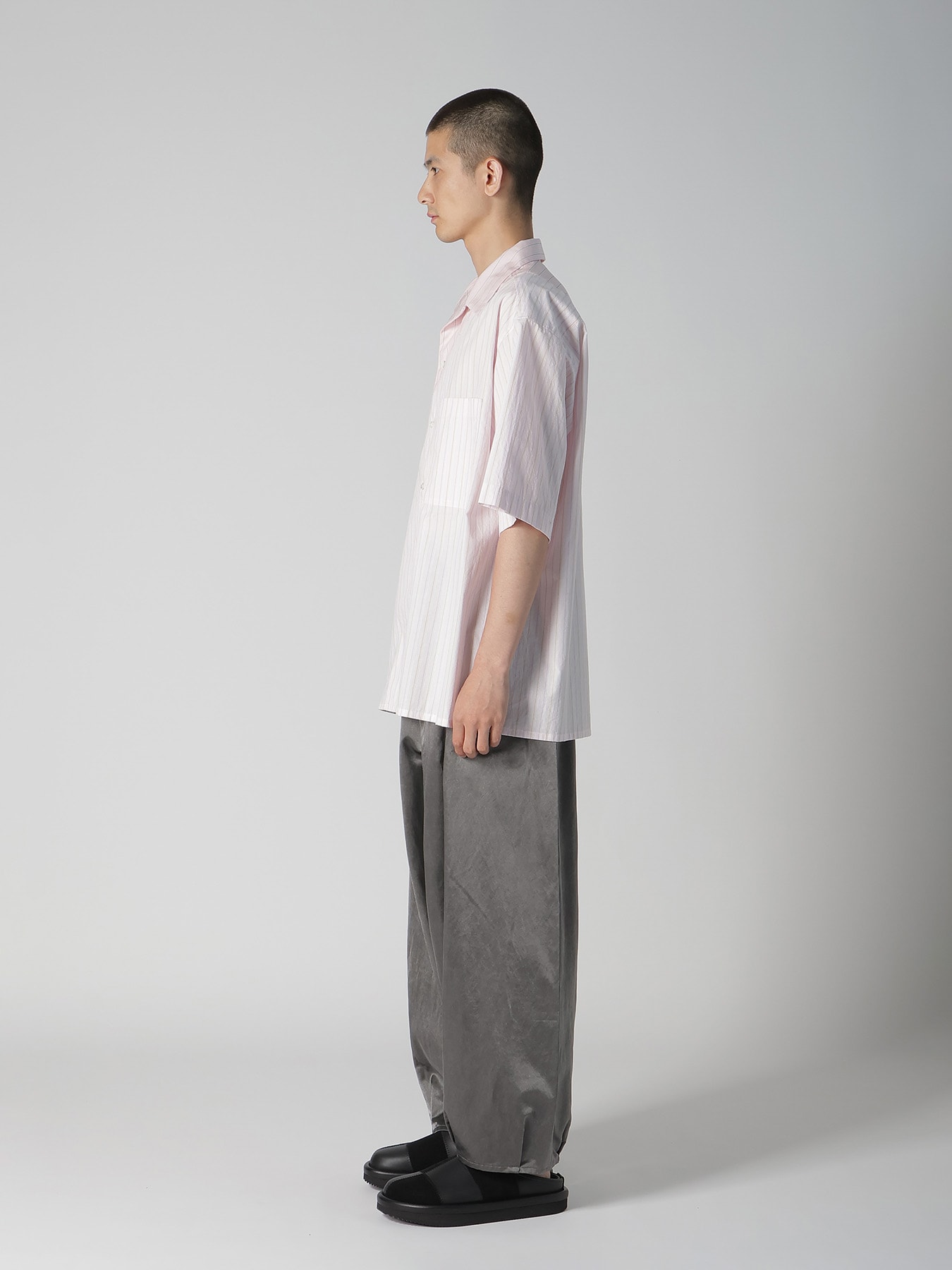 COTTON STRIPE OPEN COLLAR SHIRT