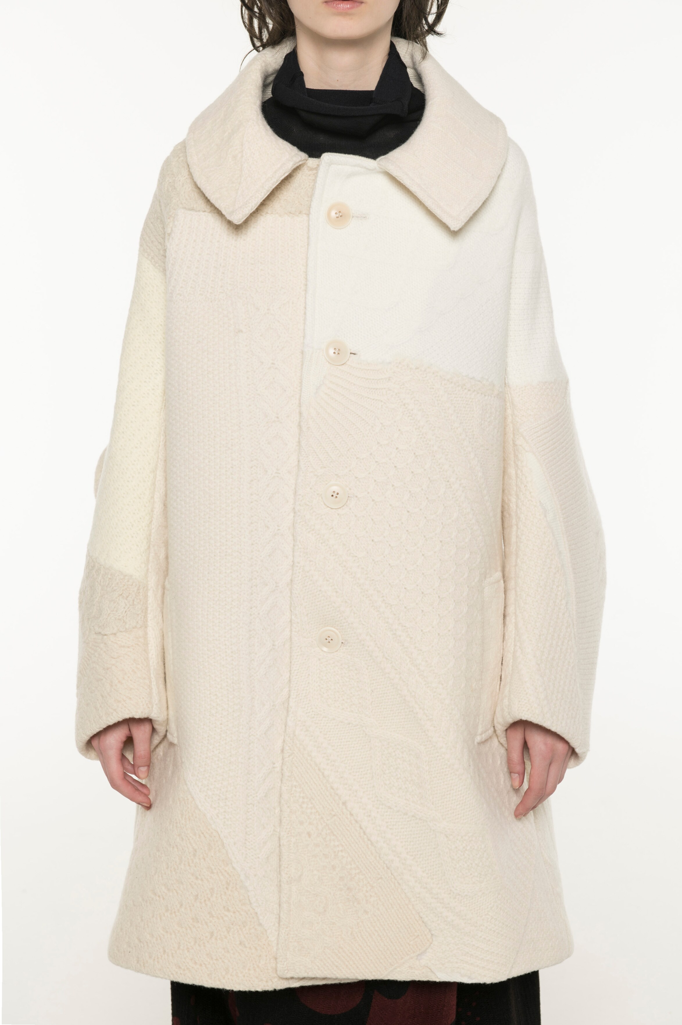 ALAN KNIT NEEDLE PUNCH BIG COLLAR COAT