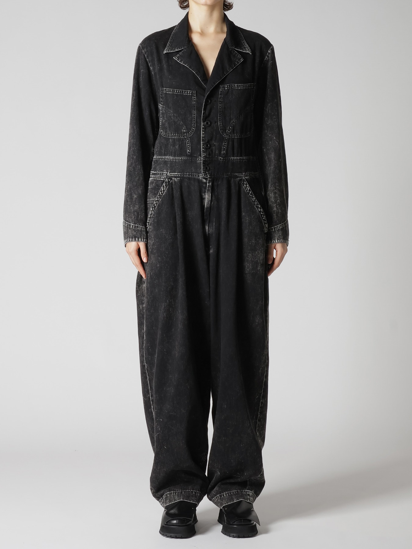 6OZ DENIM CHEMICAL WASH JUMPSUIT