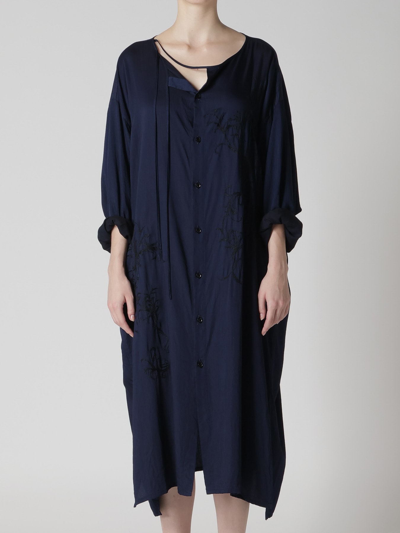 CU/ DUNGAREE TWILL BOTANICAL COLLARLESS DRESS