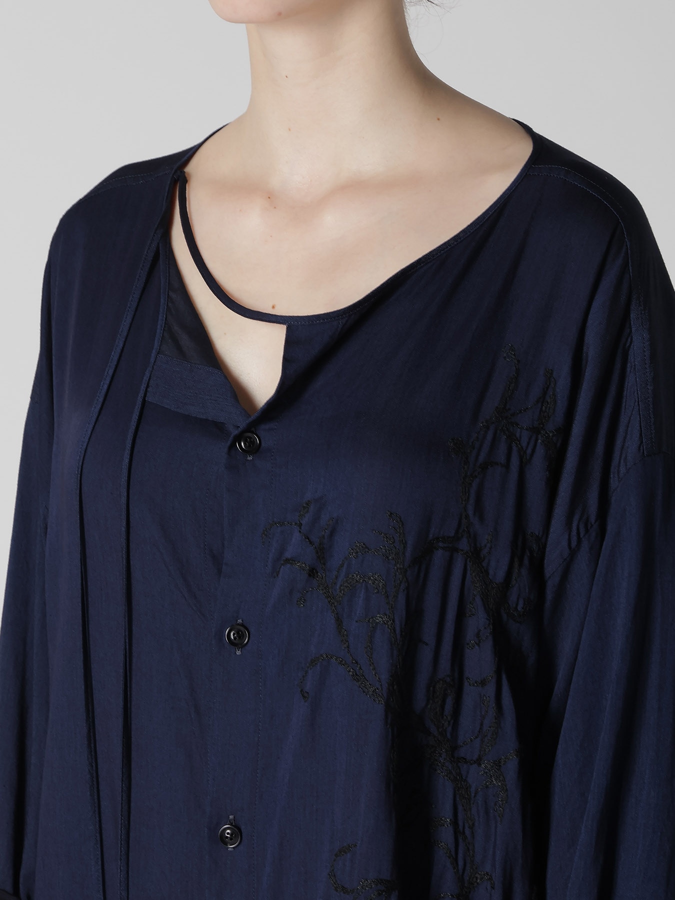 CU/ DUNGAREE TWILL BOTANICAL COLLARLESS DRESS