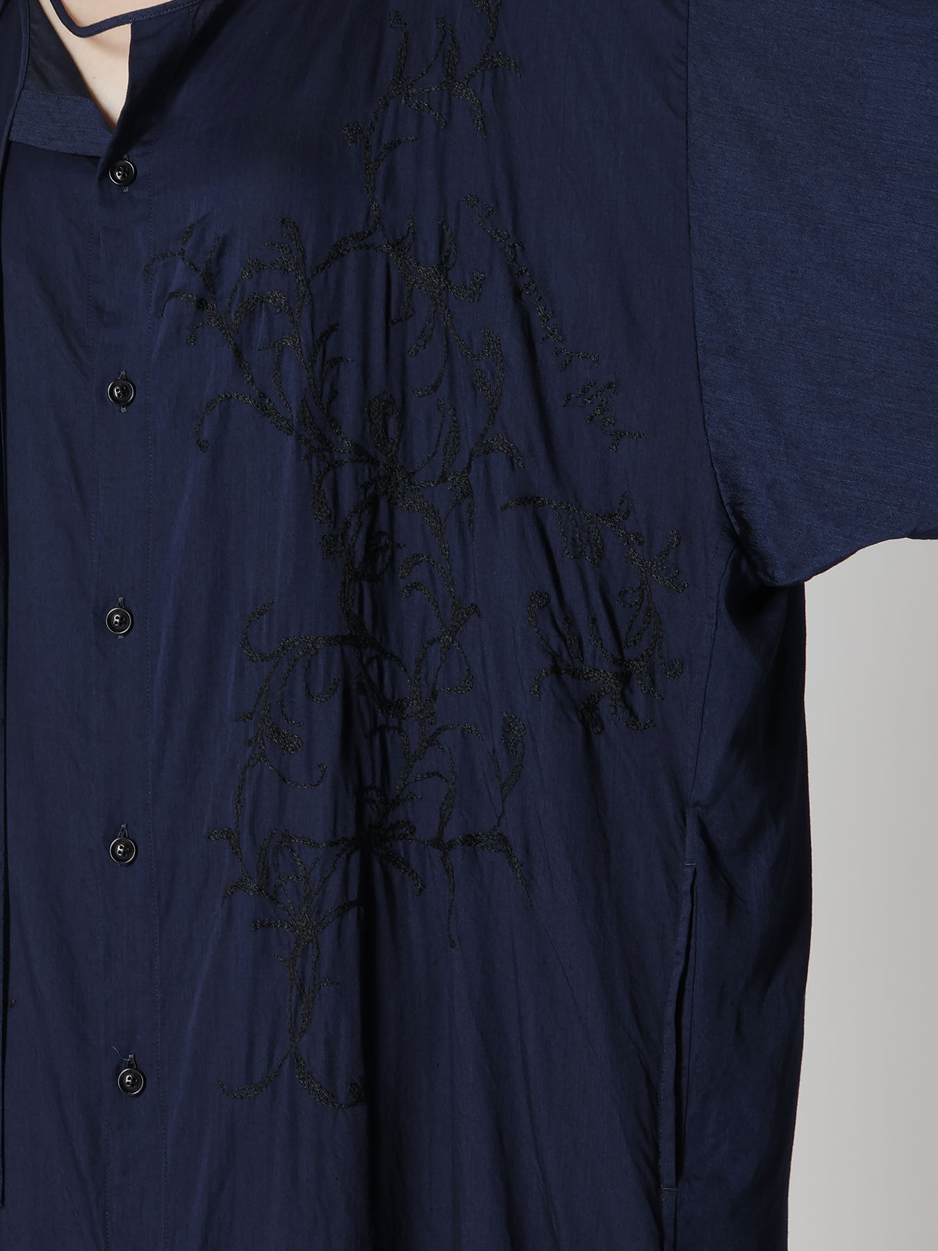 CU/ DUNGAREE TWILL BOTANICAL COLLARLESS DRESS