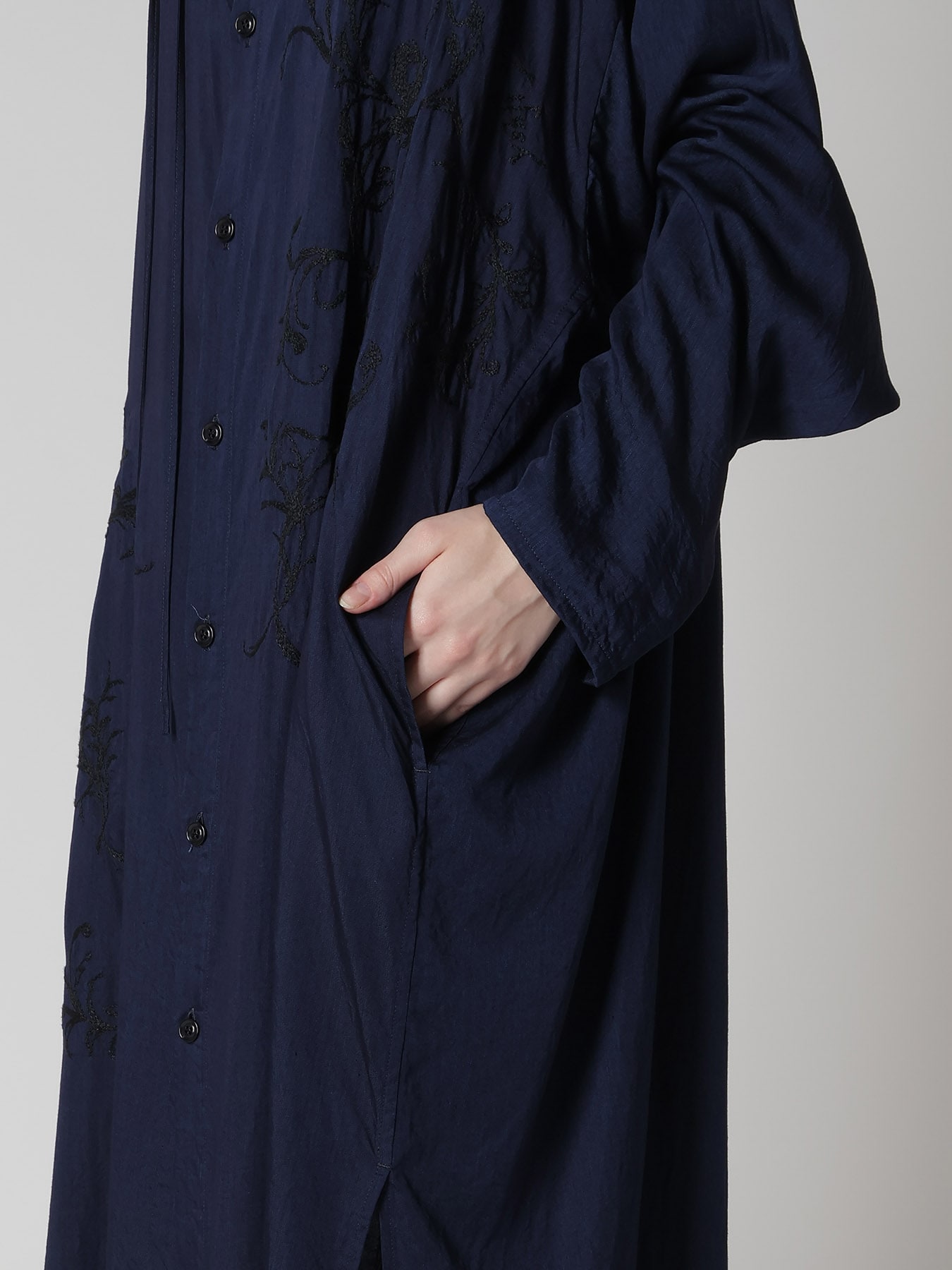 CU/ DUNGAREE TWILL BOTANICAL COLLARLESS DRESS