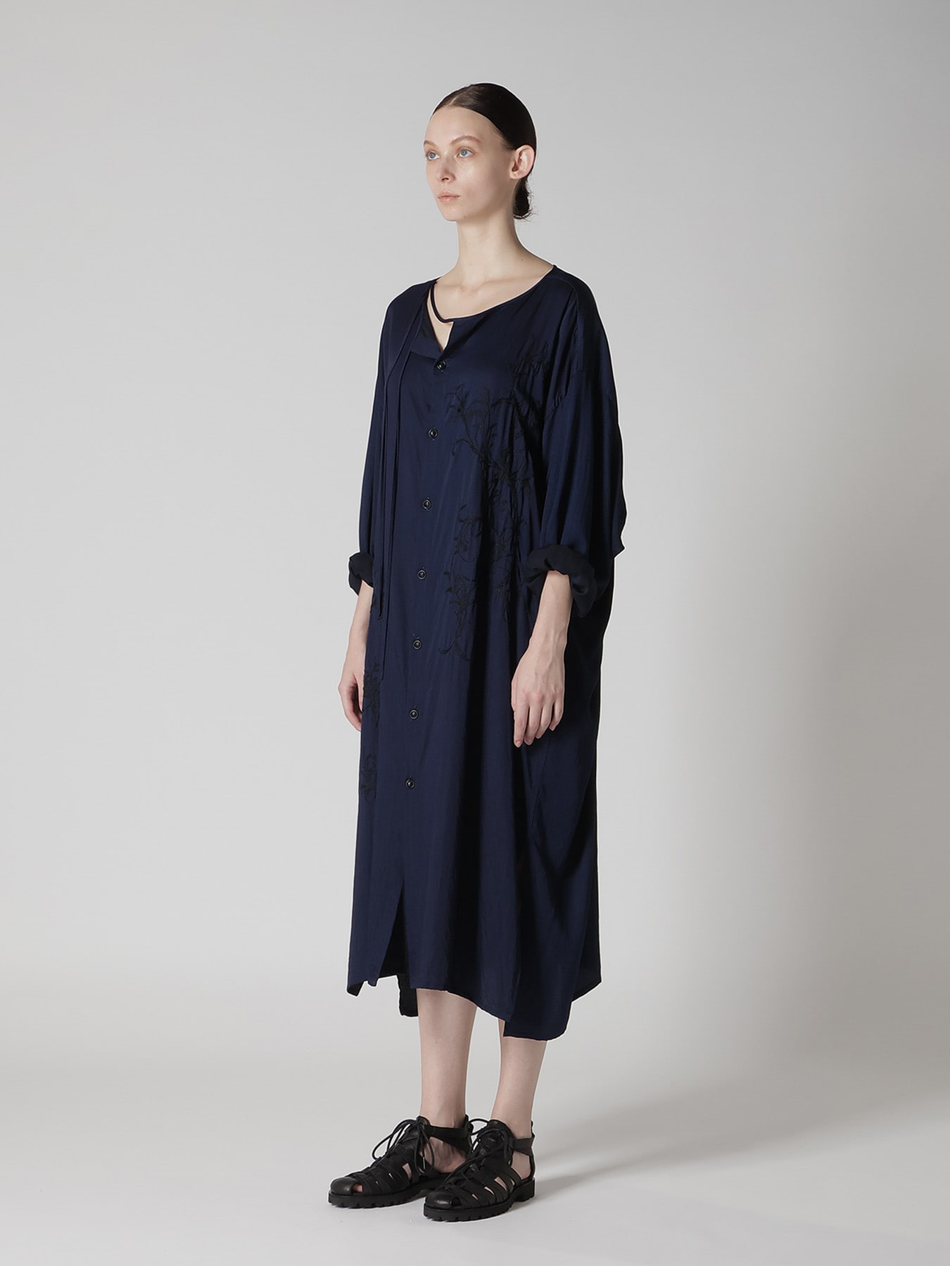 CU/ DUNGAREE TWILL BOTANICAL COLLARLESS DRESS