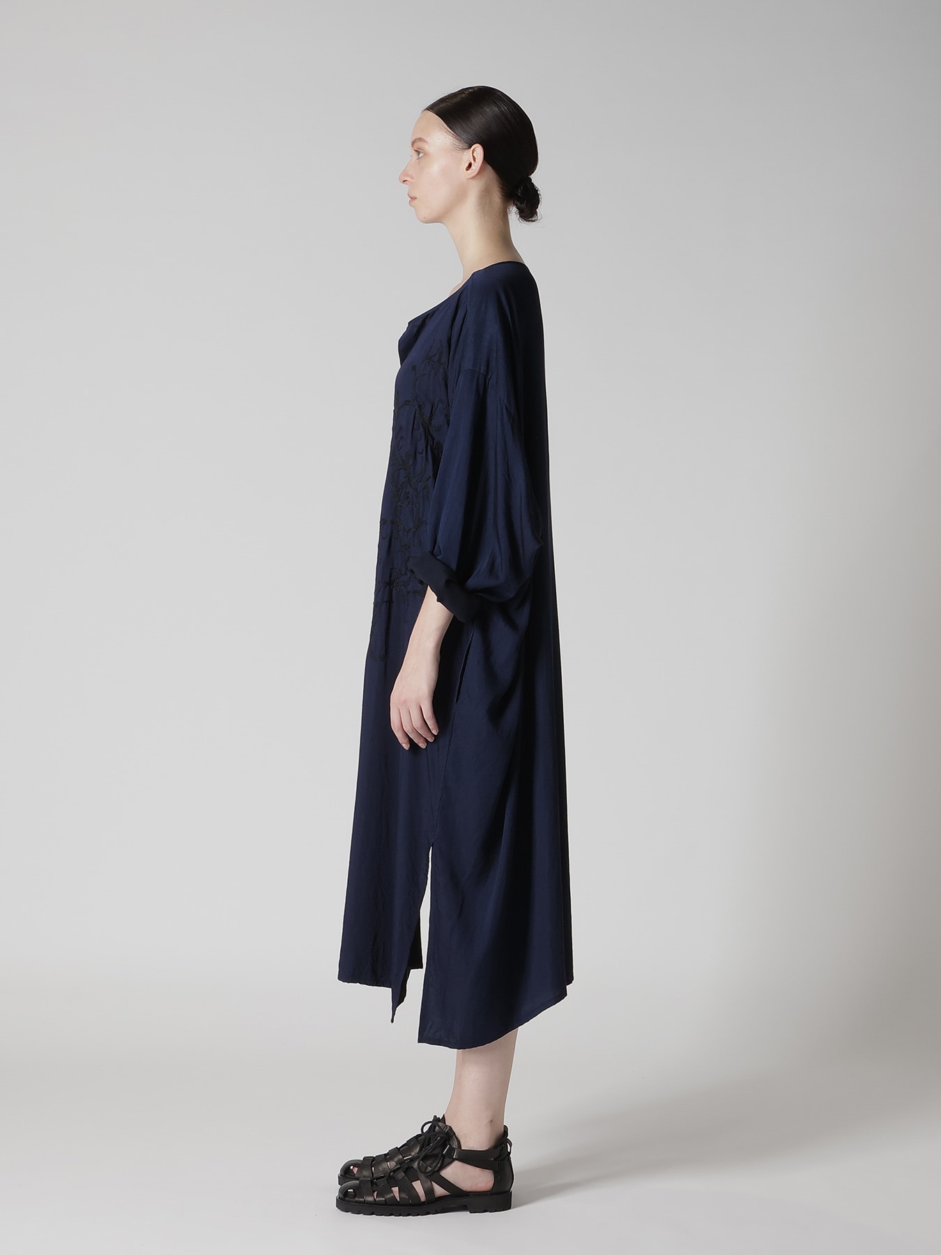 CU/ DUNGAREE TWILL BOTANICAL COLLARLESS DRESS