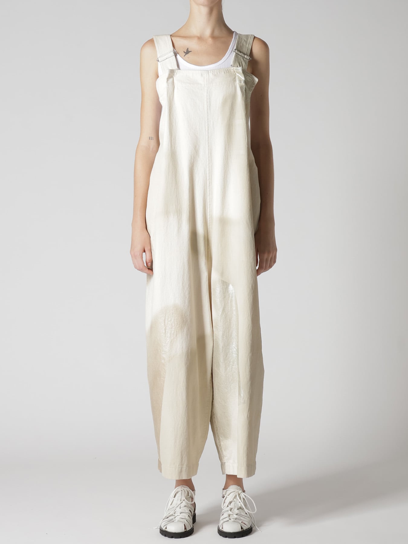 8OZ DENIM FOIL PRINT SALOPETTE PANTS