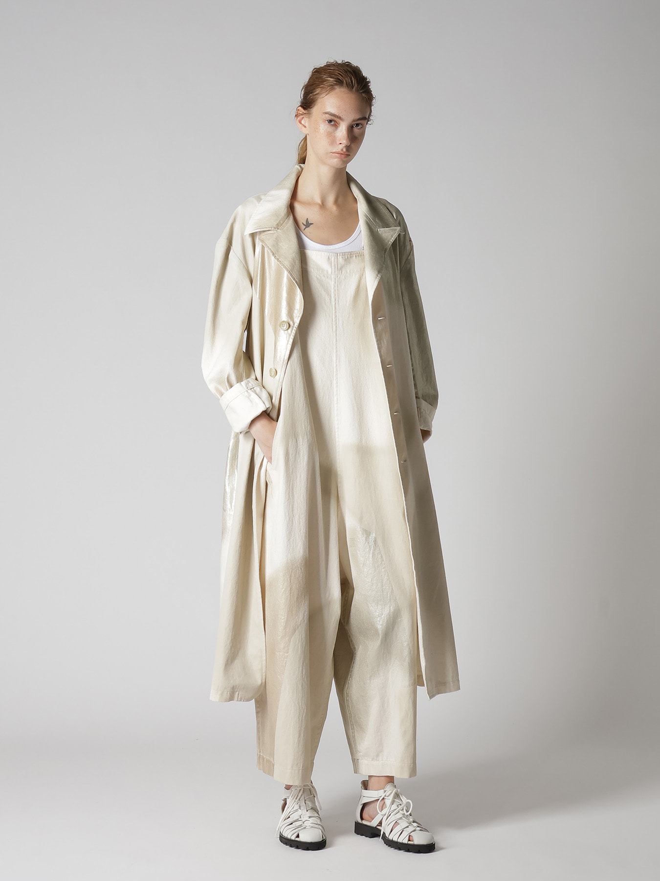 8OZ DENIM FOIL PRINT SALOPETTE PANTS