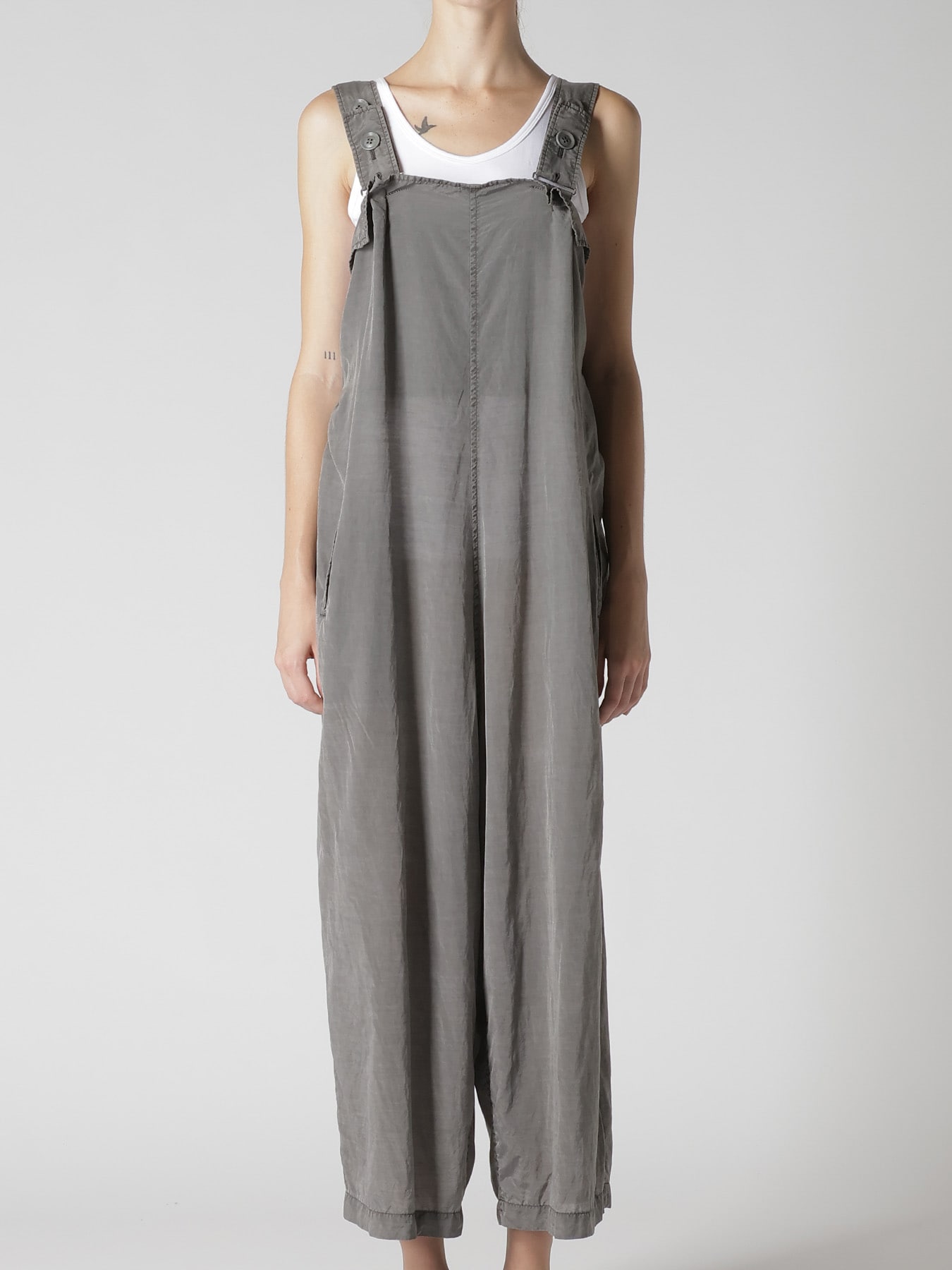 CUPRO/COTTON LAWN GARMENT DYED SALOPETTE PANTS