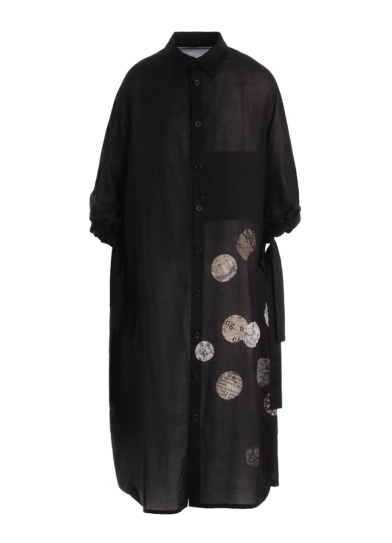 COTTON LAWN ANGEL DOT PRINT GATHERED SLEEVE SHIRT DRESS