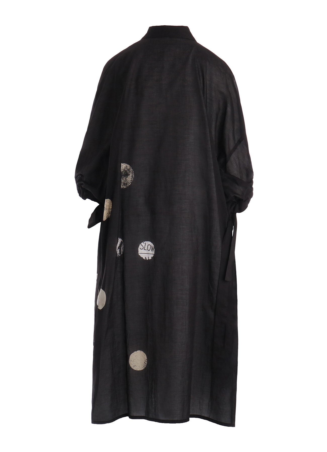 COTTON LAWN ANGEL DOT PRINT GATHERED SLEEVE SHIRT DRESS