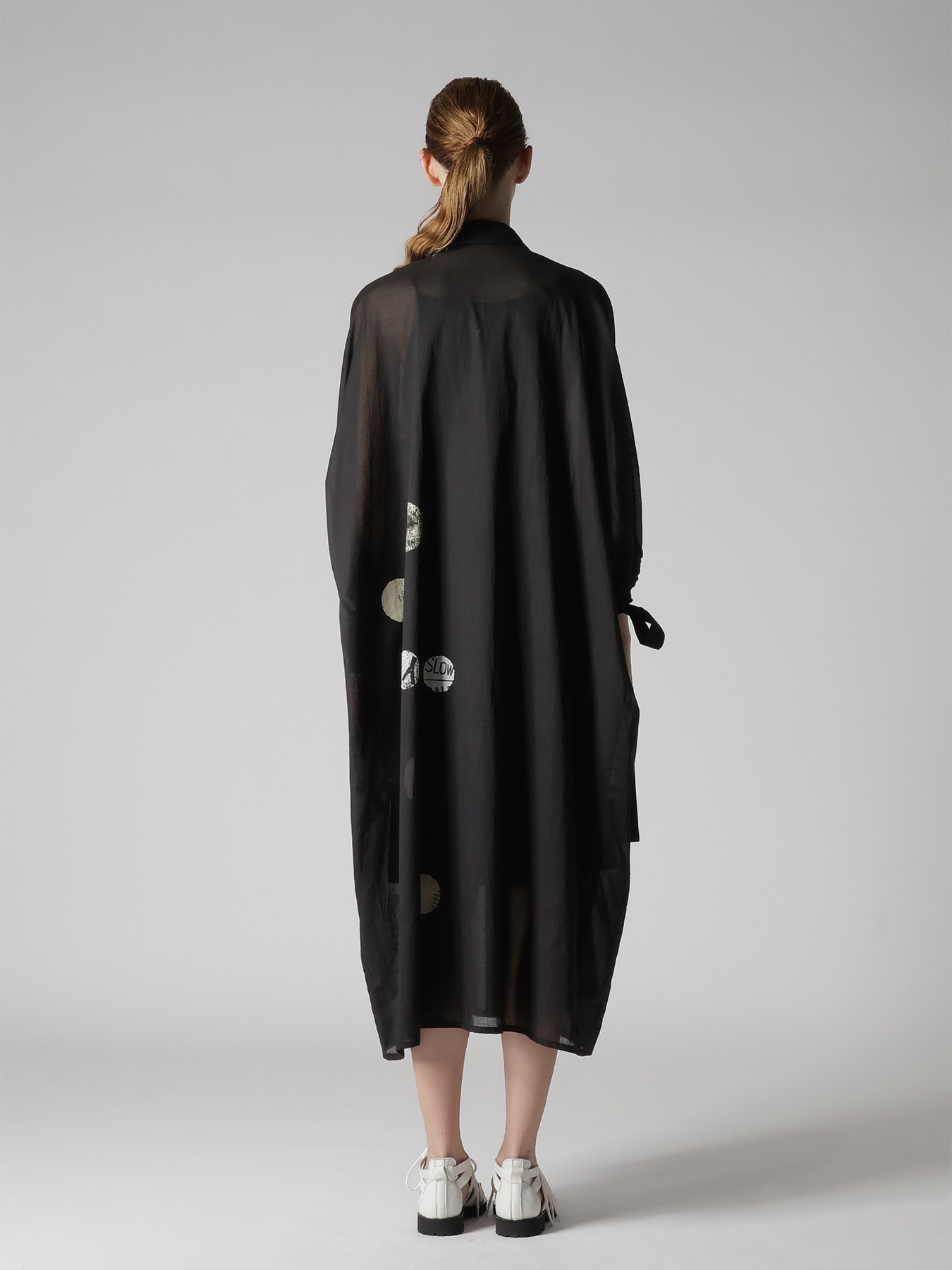 COTTON LAWN ANGEL DOT PRINT GATHERED SLEEVE SHIRT DRESS