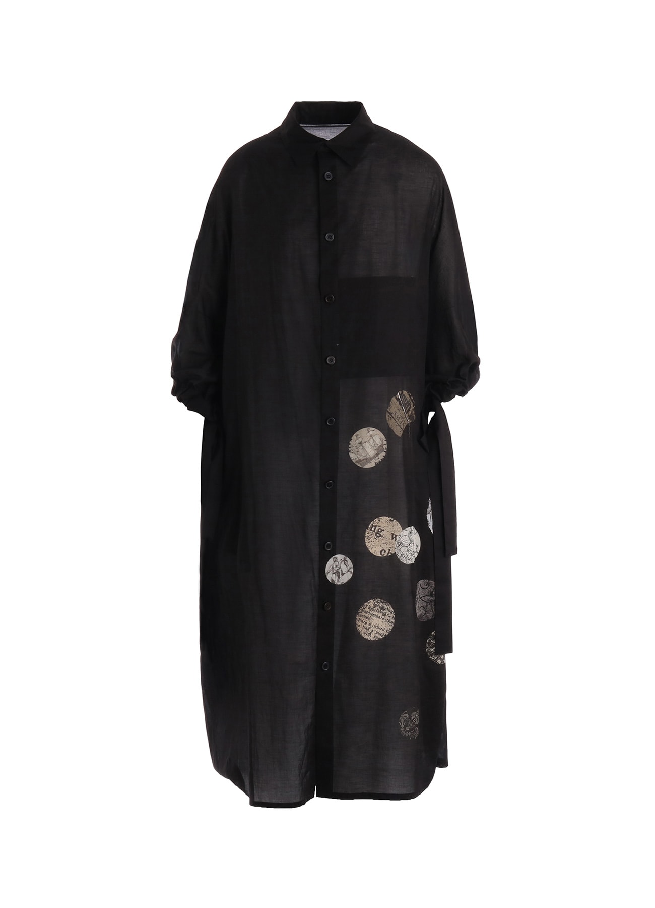 COTTON LAWN ANGEL DOT PRINT GATHERED SLEEVE SHIRT DRESS