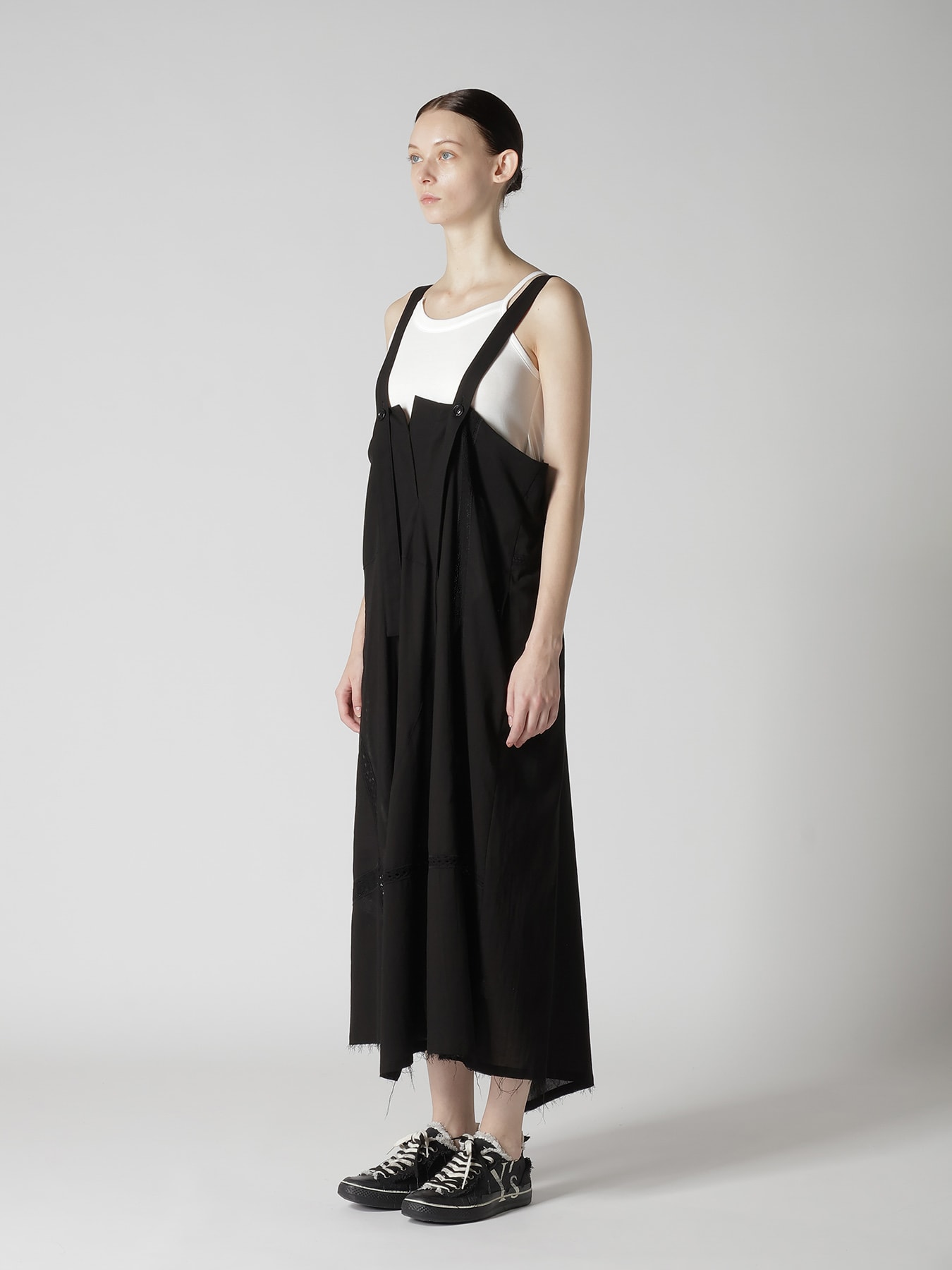 COTTON LACE PATCHWORK SHOULDER STRAP DRESS