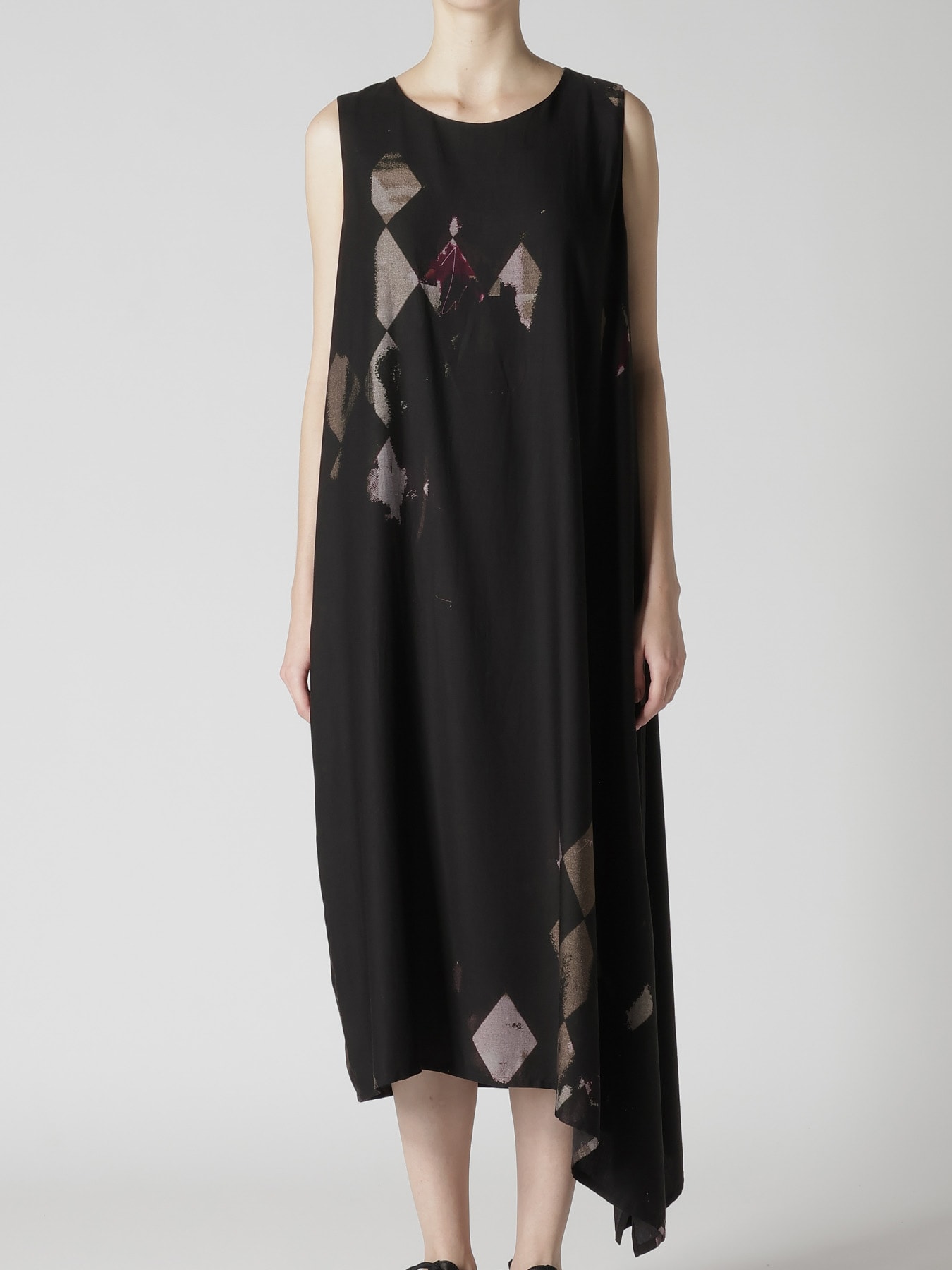 DIAMOND PATTERN CUPRO DUNGAREE SLEEVELESS DRESS