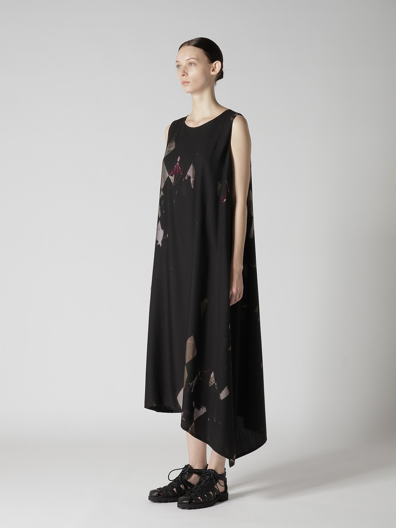 DIAMOND PATTERN CUPRO DUNGAREE SLEEVELESS DRESS