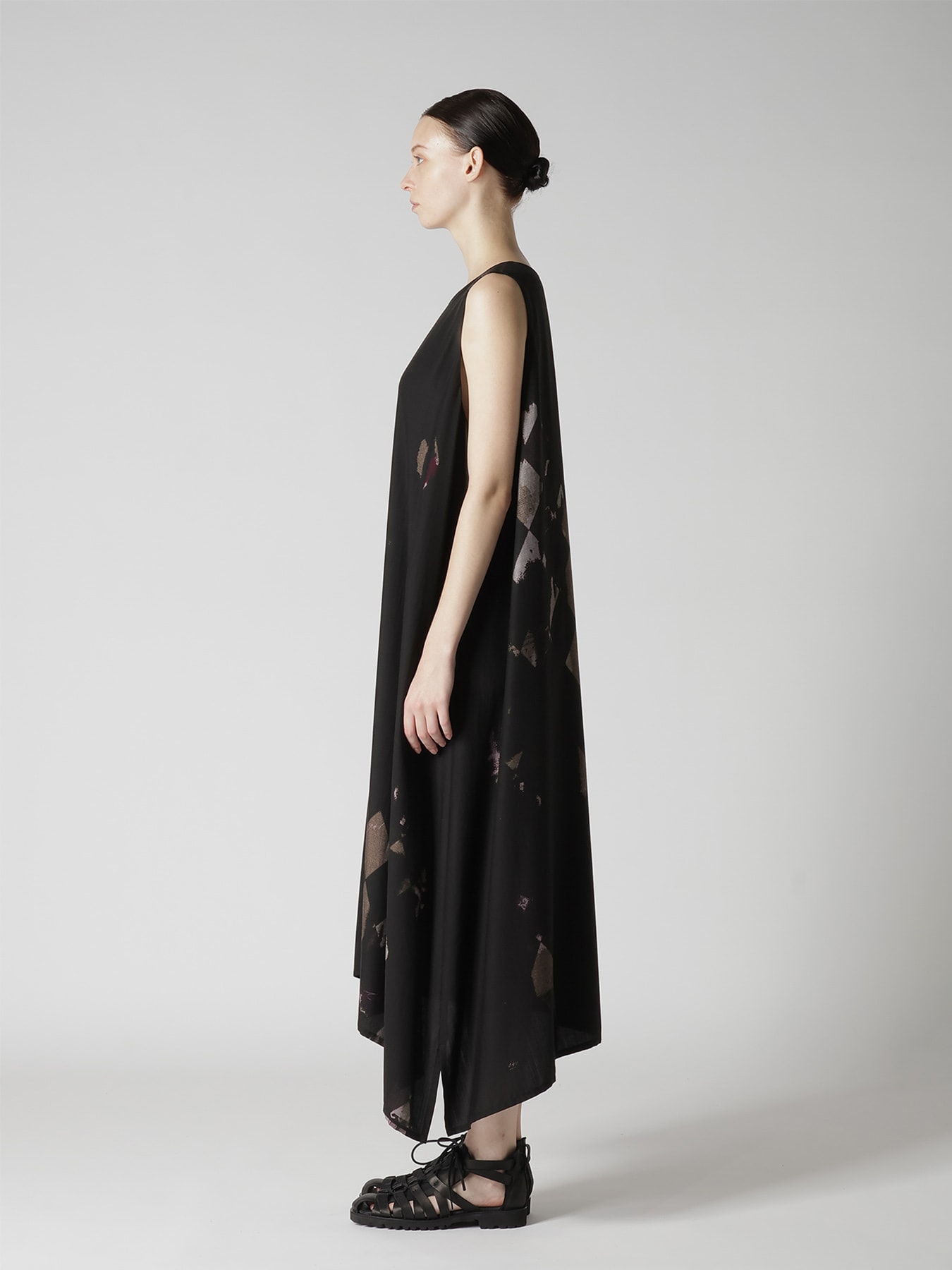 DIAMOND PATTERN CUPRO DUNGAREE SLEEVELESS DRESS