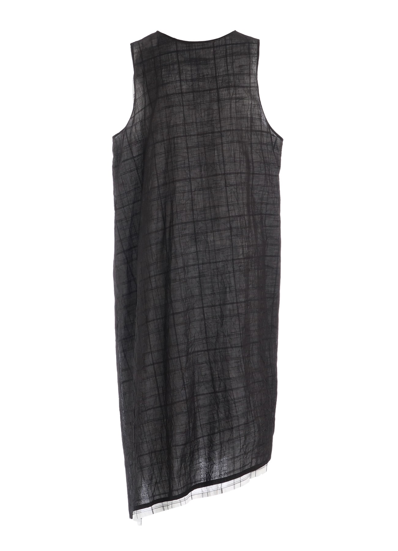 SHEER COTTON-LINEN PLAID LAYER DRESS