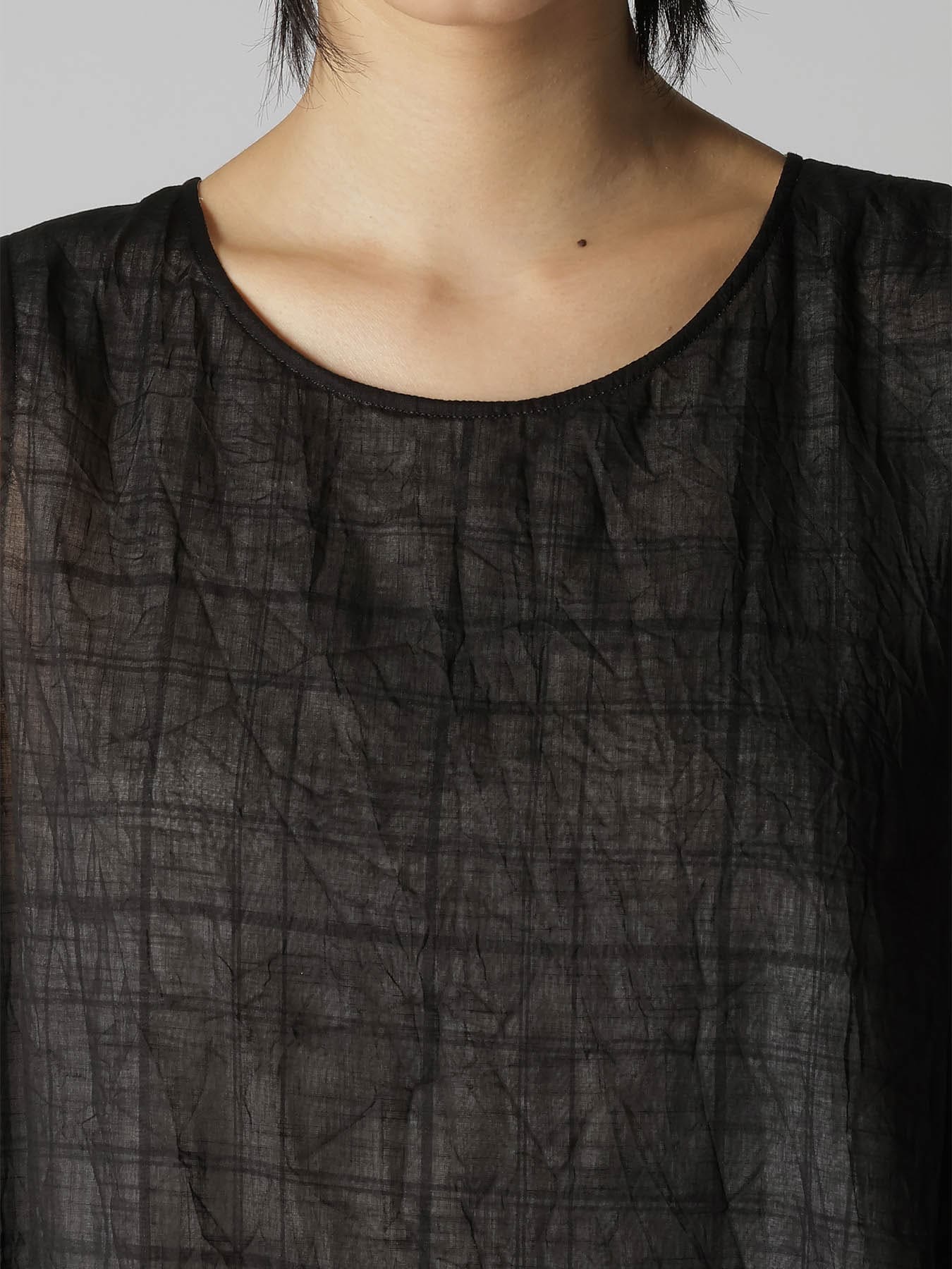 SHEER COTTON-LINEN PLAID LAYER DRESS