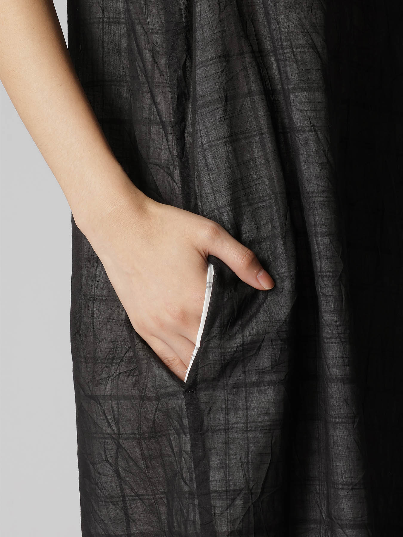 SHEER COTTON-LINEN PLAID LAYER DRESS