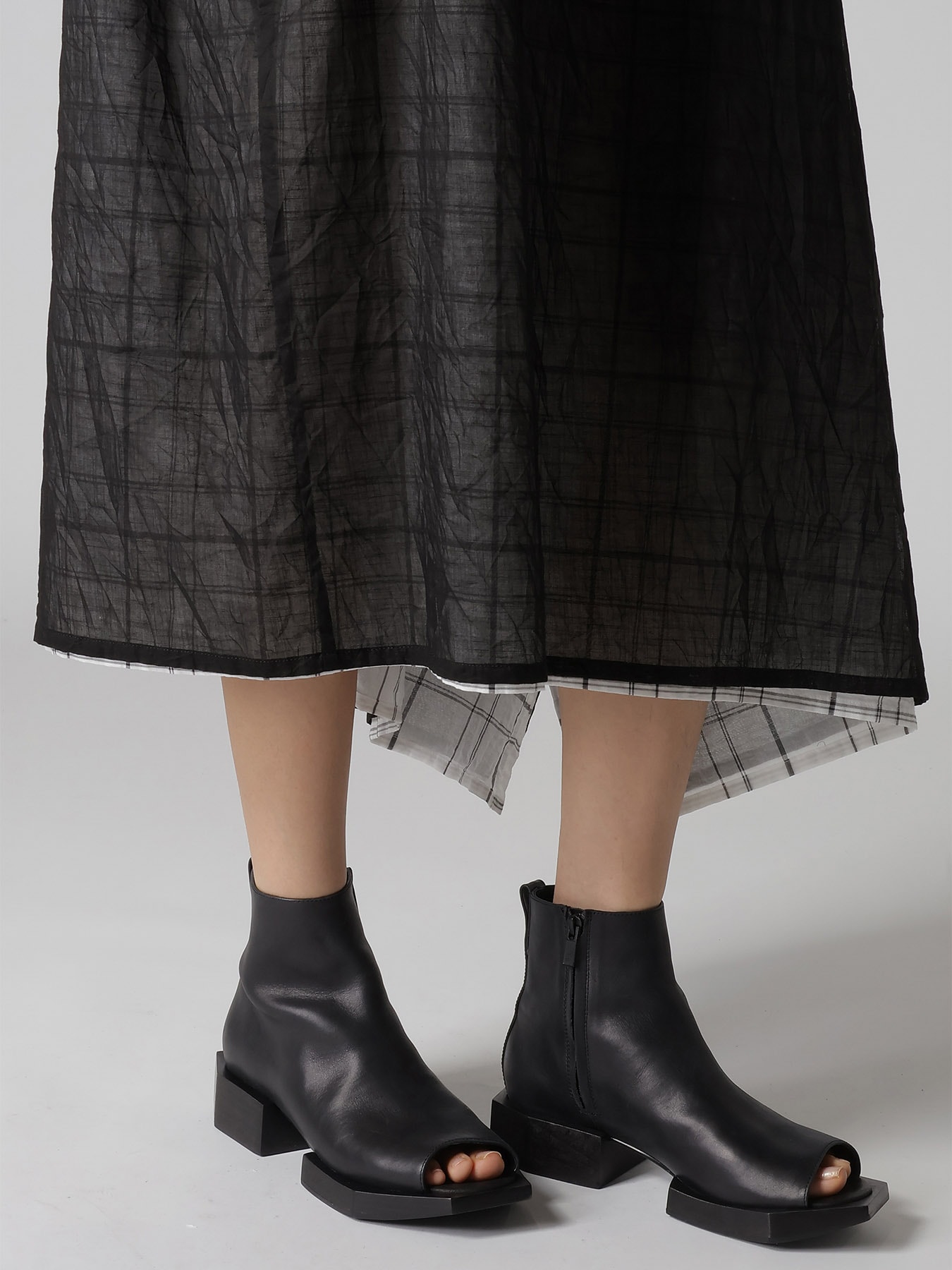 SHEER COTTON-LINEN PLAID LAYER DRESS