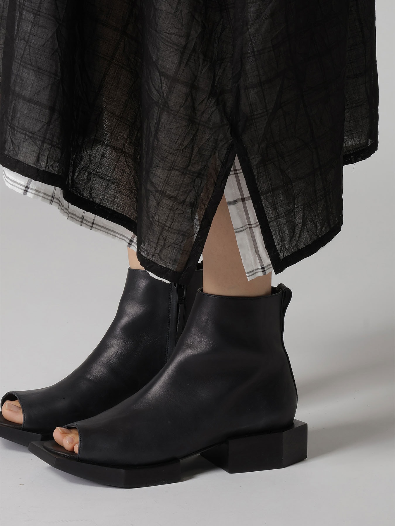 SHEER COTTON-LINEN PLAID LAYER DRESS