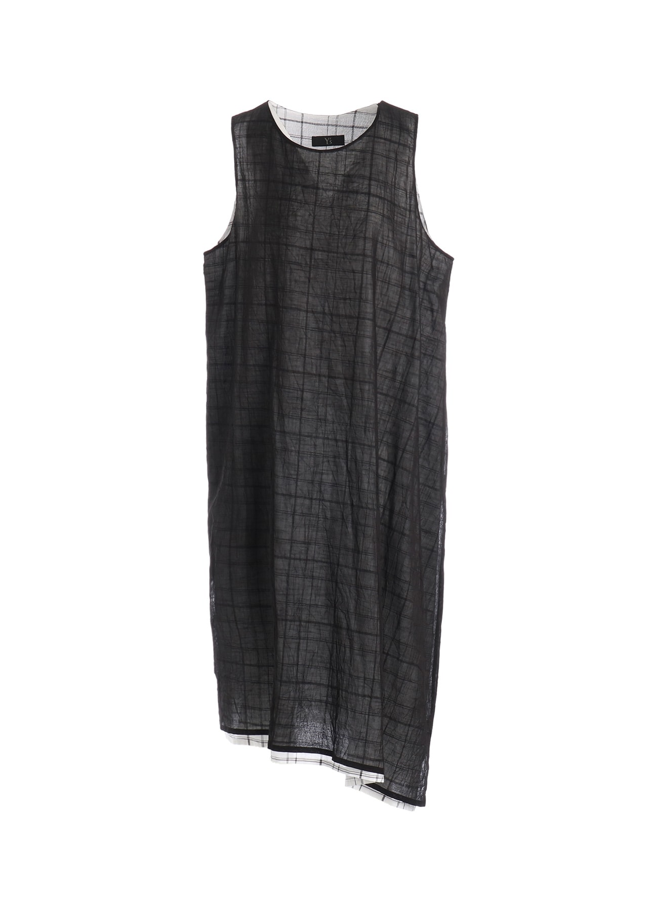SHEER COTTON-LINEN PLAID LAYER DRESS