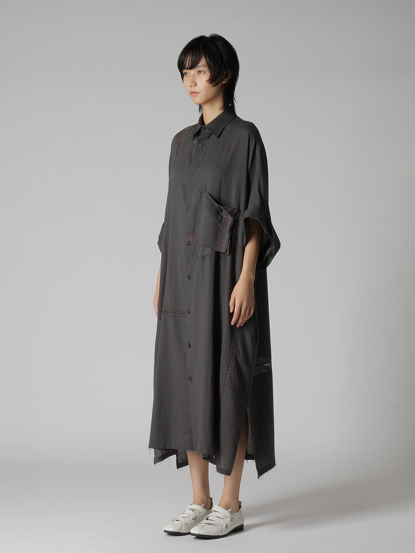 COTTON LACE PATCHWORK SHIRT DRESS